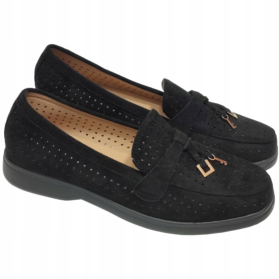 Mokasyny Damskie Ażurowe Miękki Zamsz Ekologiczny 38