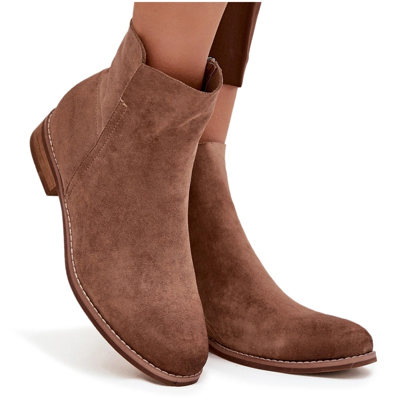 Dámské Kotníkové Boty Plochý Podpatek Zip Eko Semiš Vinceza 39961 Světle Hnědé 38