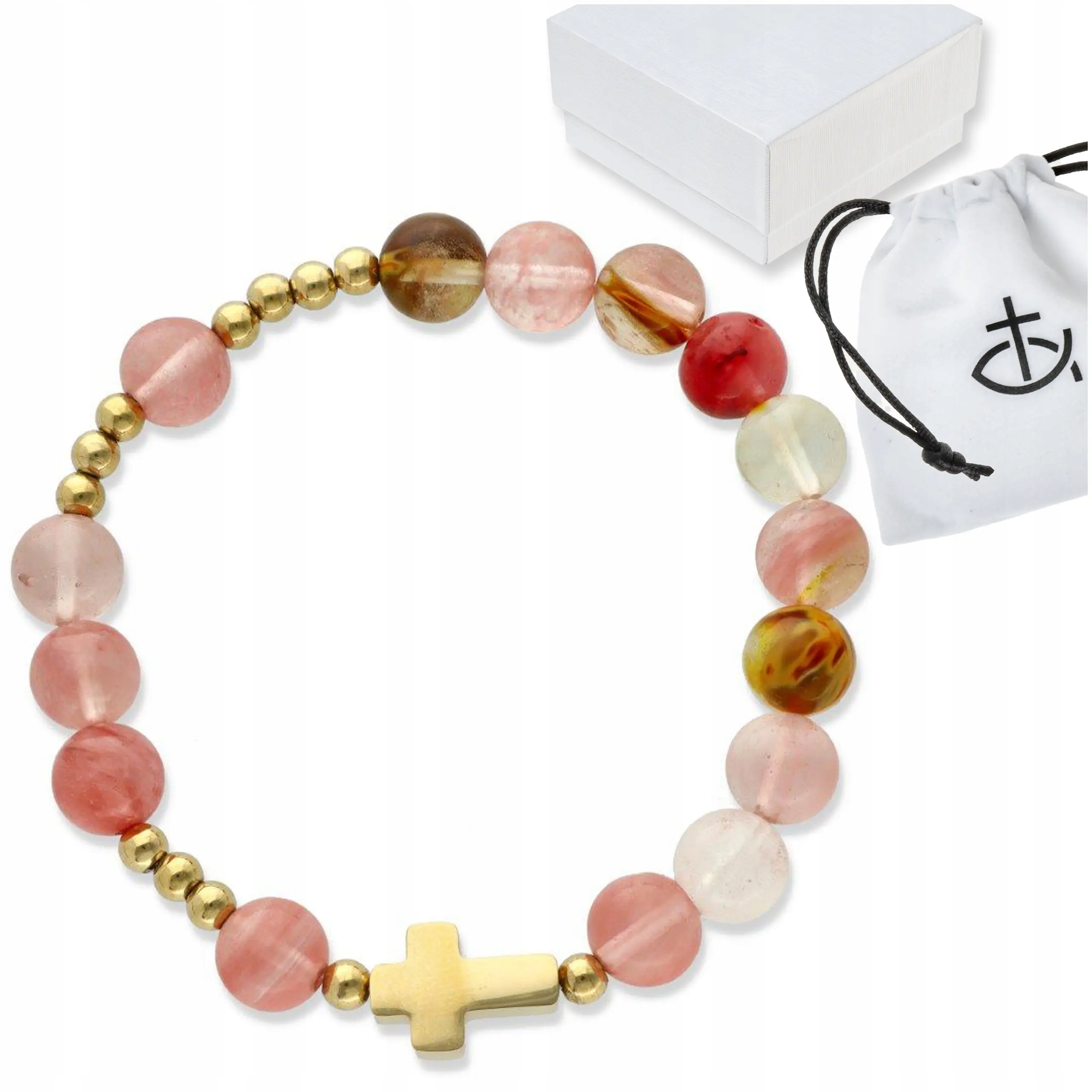 Dámský náramek růženín z přírodních kamenů melounový křemen v krabičce