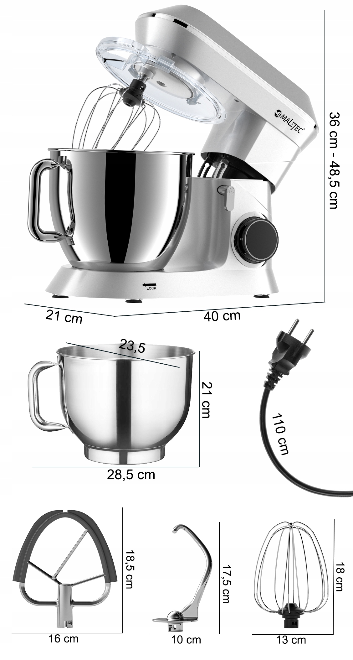 ROBOT KUCHENNY MIKSER PLANETARNY ZESTAW WIELOFUNKCYJNY SREBRNY 6,5L 2200W EAN (GTIN) 5901924234579