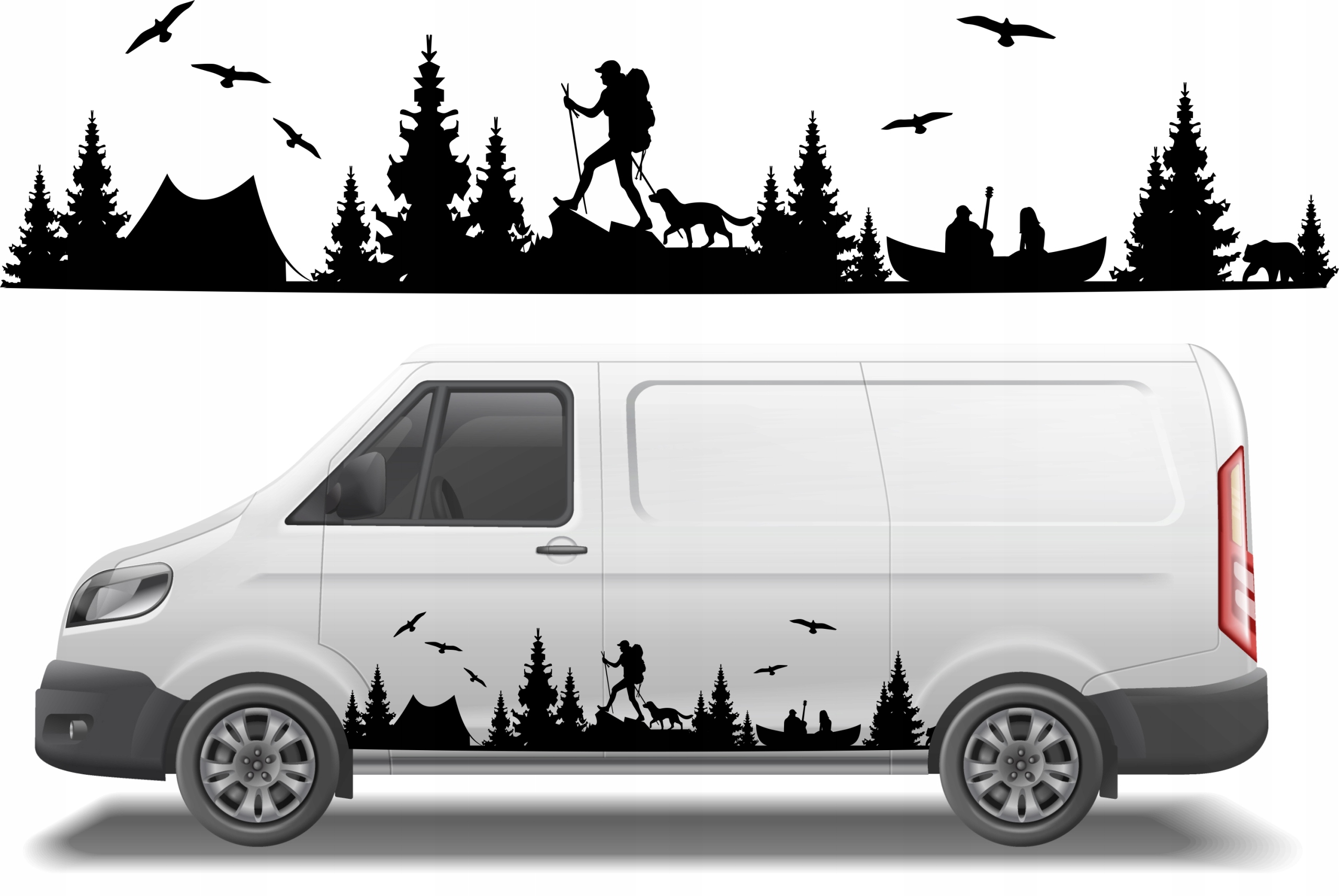 Samolepka na auto Kamper Bus Přívěs Kemp Hory Les Trekking 200 cm