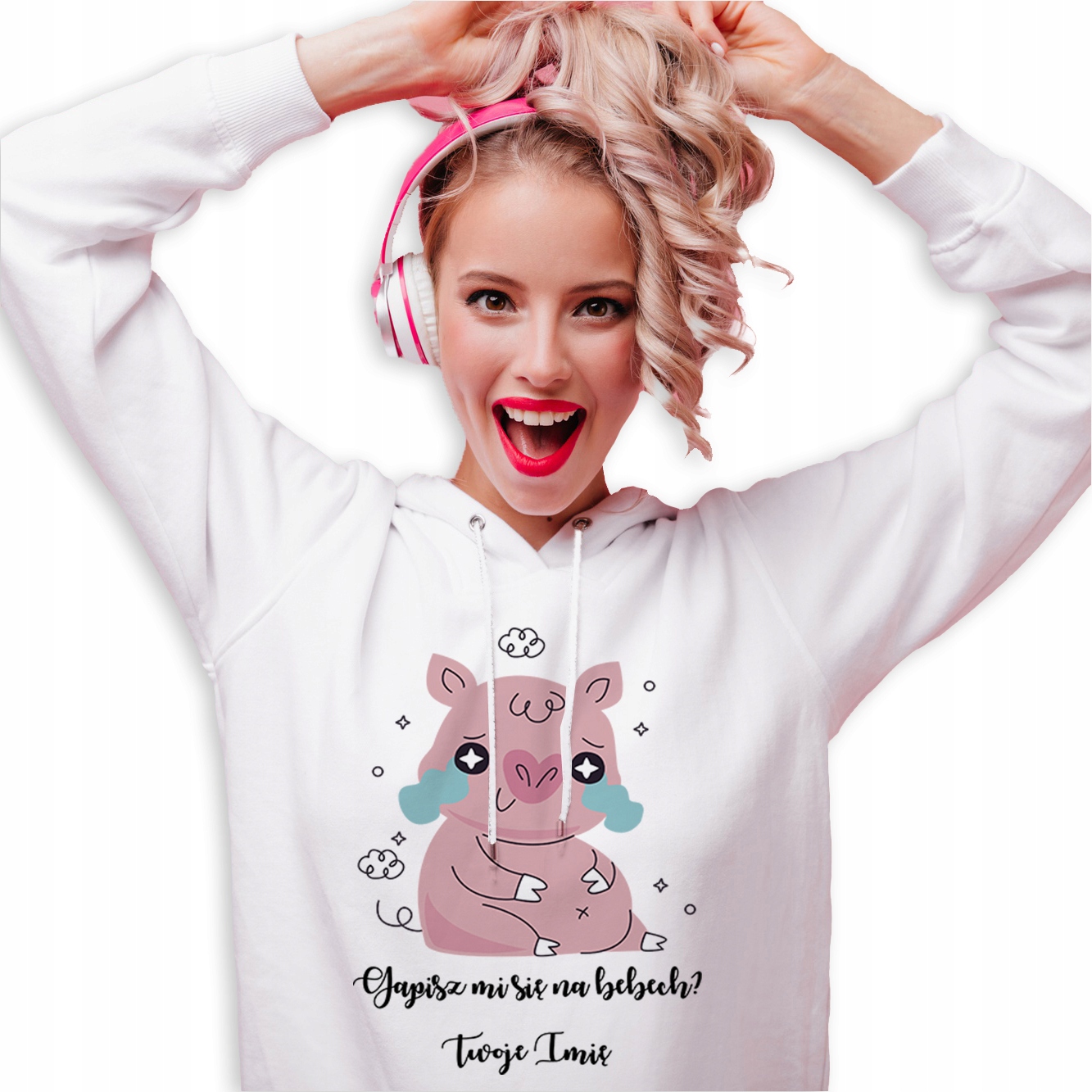 Mikina Bílá Kapuce Bílá Jako Dárek MI Zíráš Na Bebech Jméno Vzory M