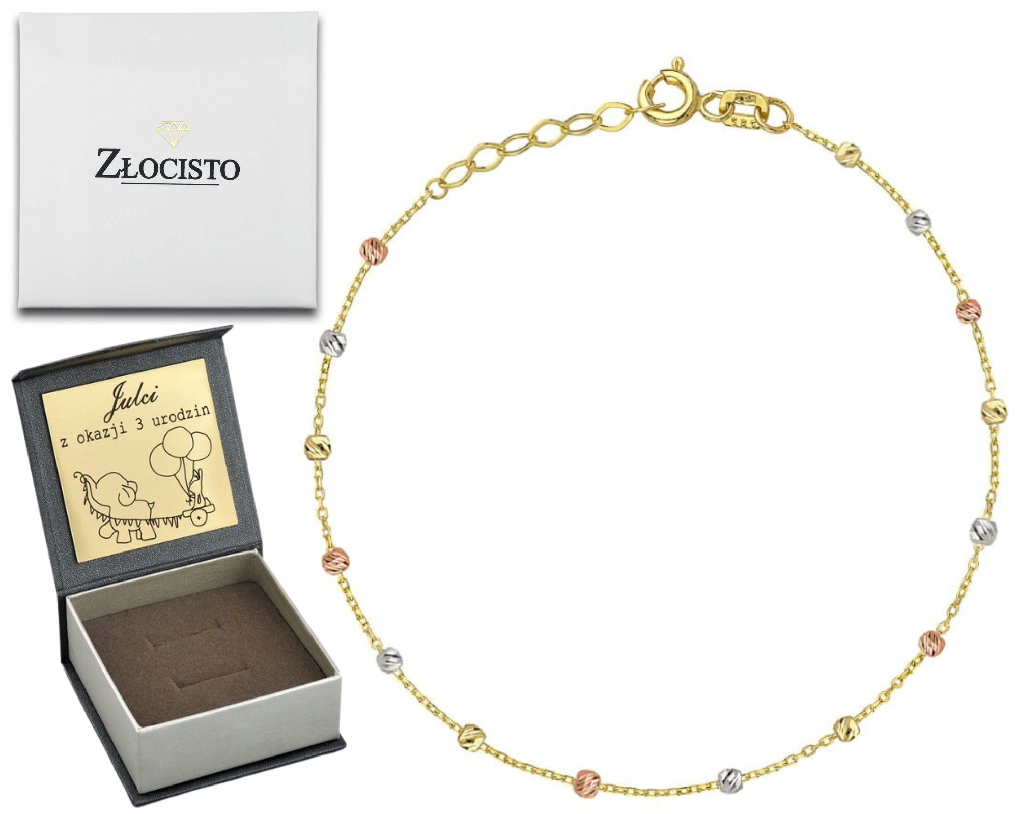 Zlatý Náramek Diamantové Kuličky 3 Barvy 585 Zlato Jako Dárek