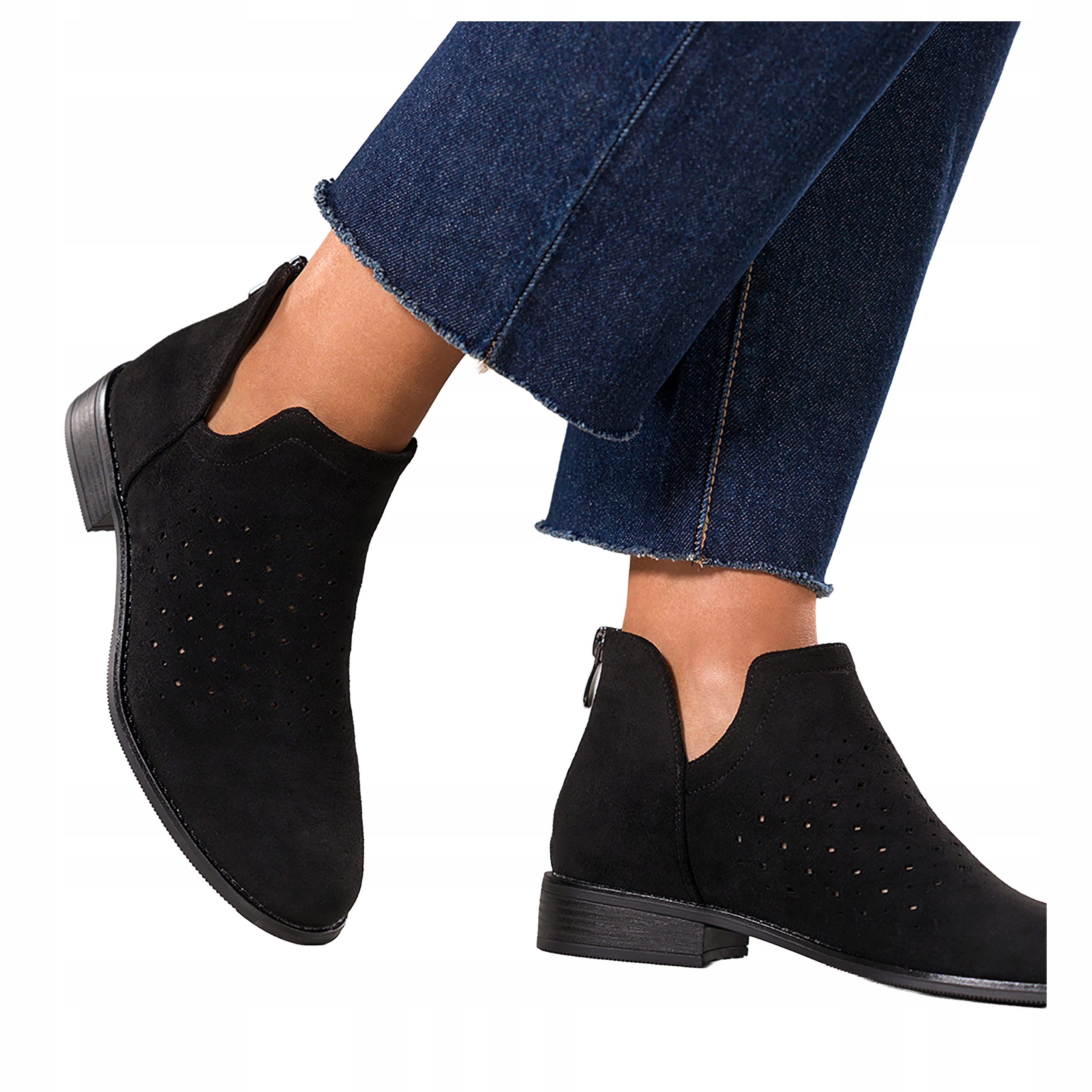 Černé dámské kotníkové boty Pohodlné Ažurové Vykrojené Svršek Semišové Ploché vel. 36