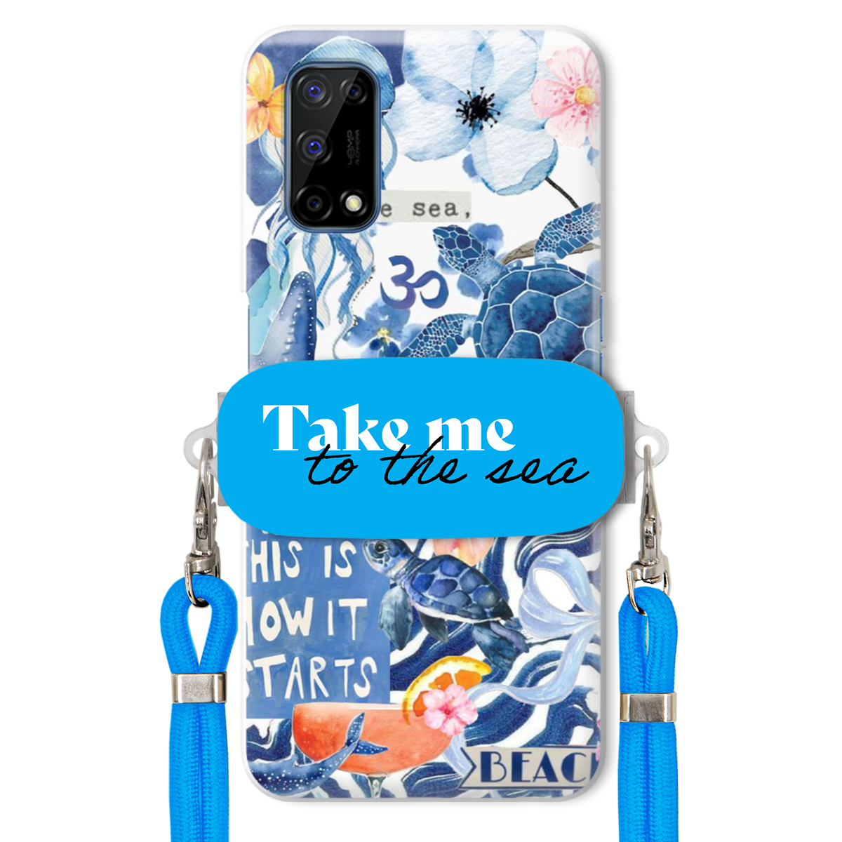 Pouzdro pro Realme 7 5G Modré Crossbody vodítko Držák Take Me To The Sea