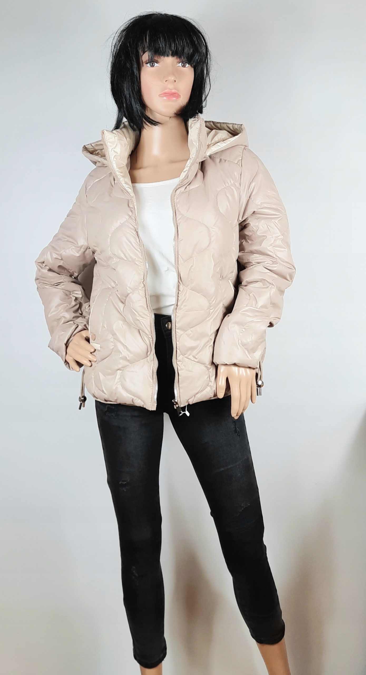 Kurtka pikowana wiosenna przejściowa krótka beżowa L Kolor beżowy