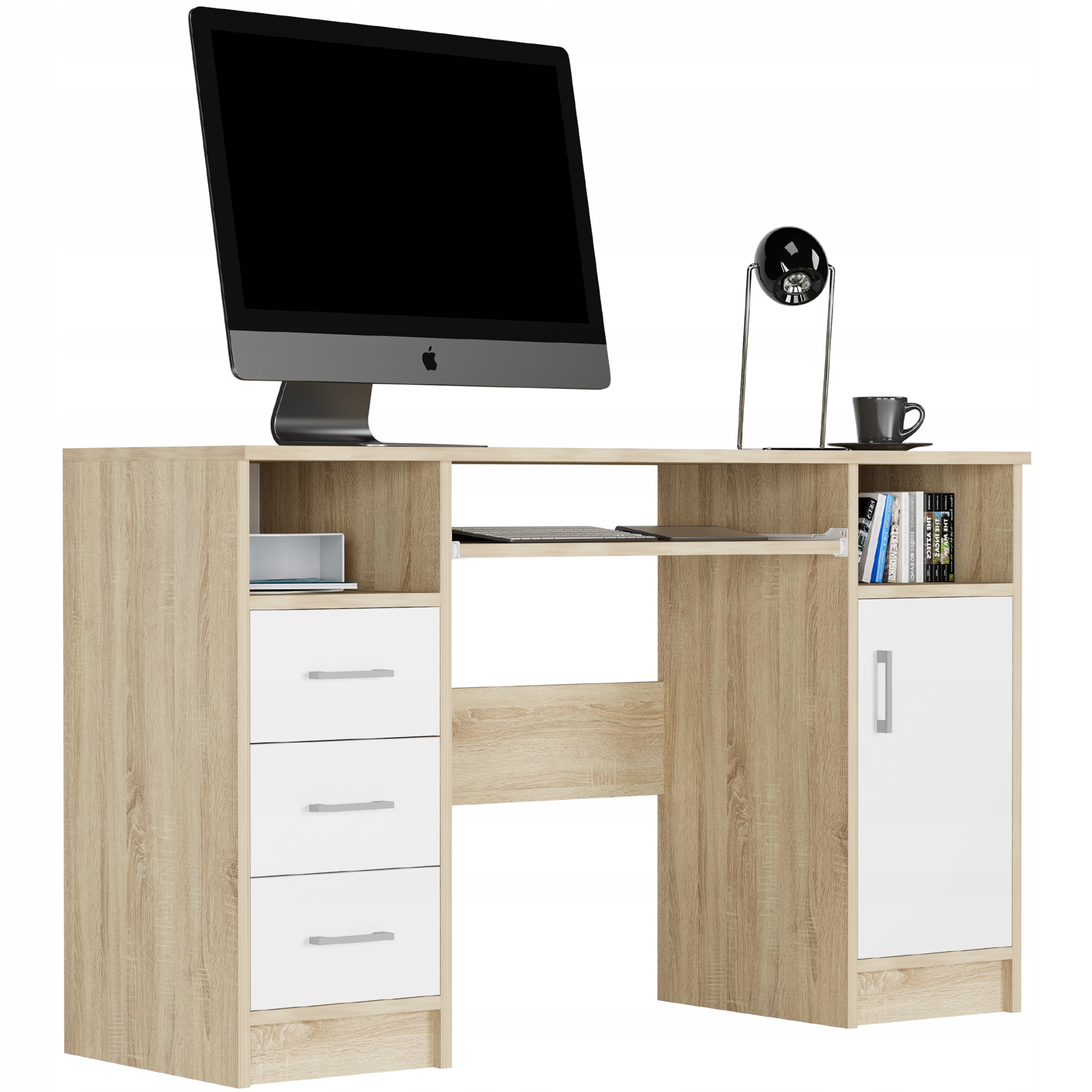 Biurko komputerowe stolik 124cm sonoma białe N11