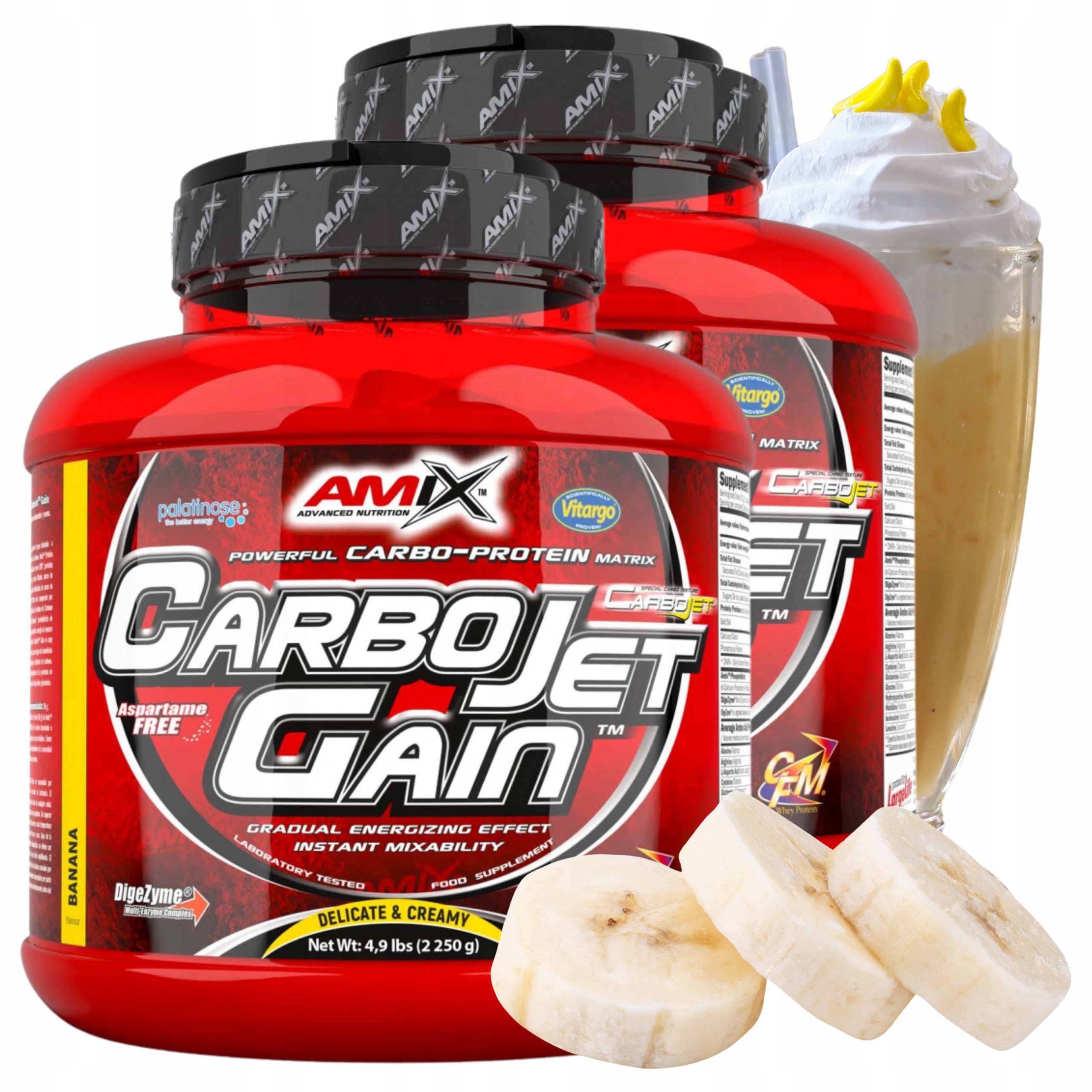 Gainer na přibírání Svalová hmota Sacharidy Bílkoviny Wpi Cfm Banán