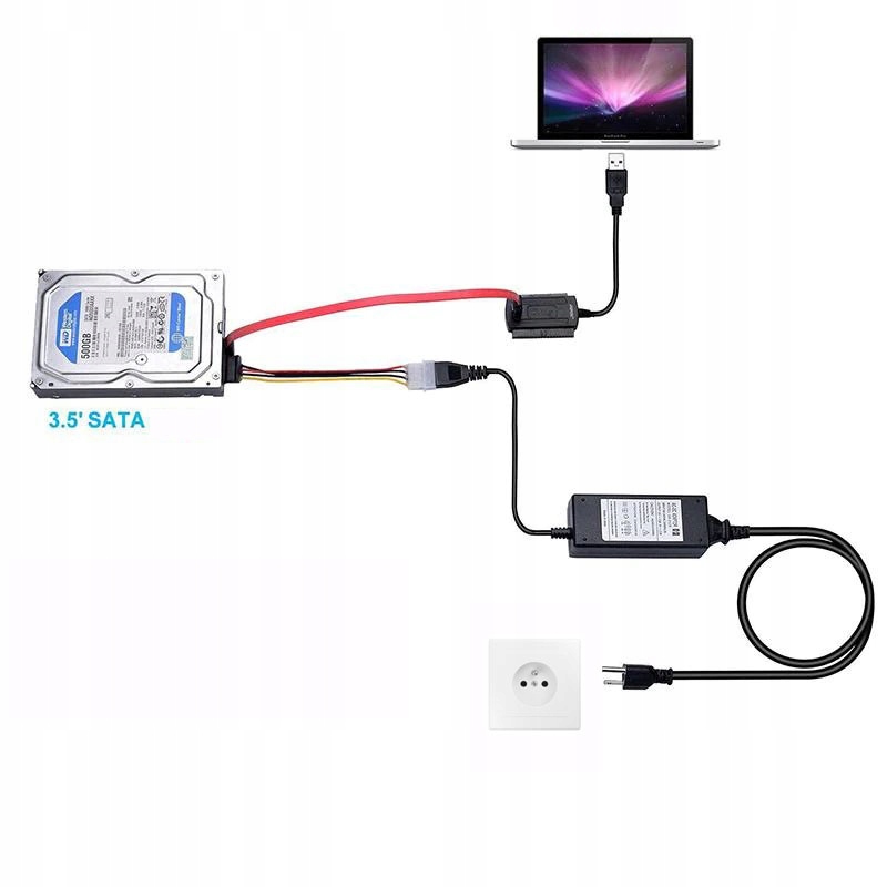 Adapter USB DO DYSKÓW IDE 3,5'' 2,5'' SATA, ATA + ZASILACZ DO DYSKI 3,5" Marka Inna
