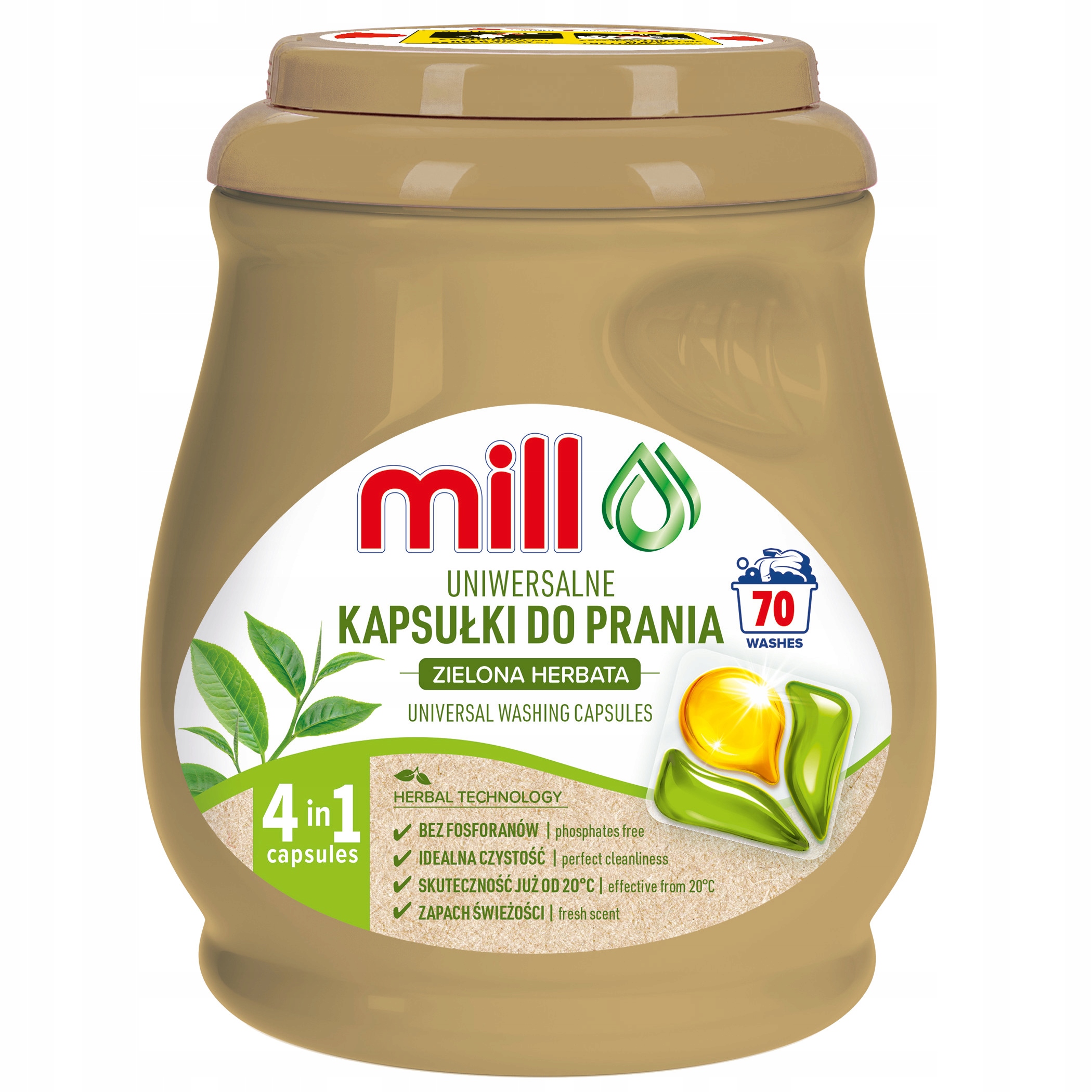 Levně Kapsle na praní Ecomill Zelený Čaj Univerzální 4v1 70 ks