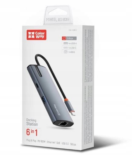 Colorway 6v1 Usb hub/ 1x Usb-c/ 1x RJ45/ 4x Usb-a