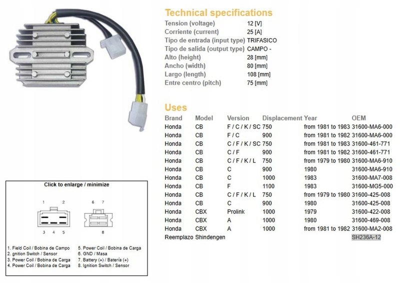 Regulátor Napätia Honda Cb 750F/C/K 81-83; Cb 900 81-82; Cb 1000 83