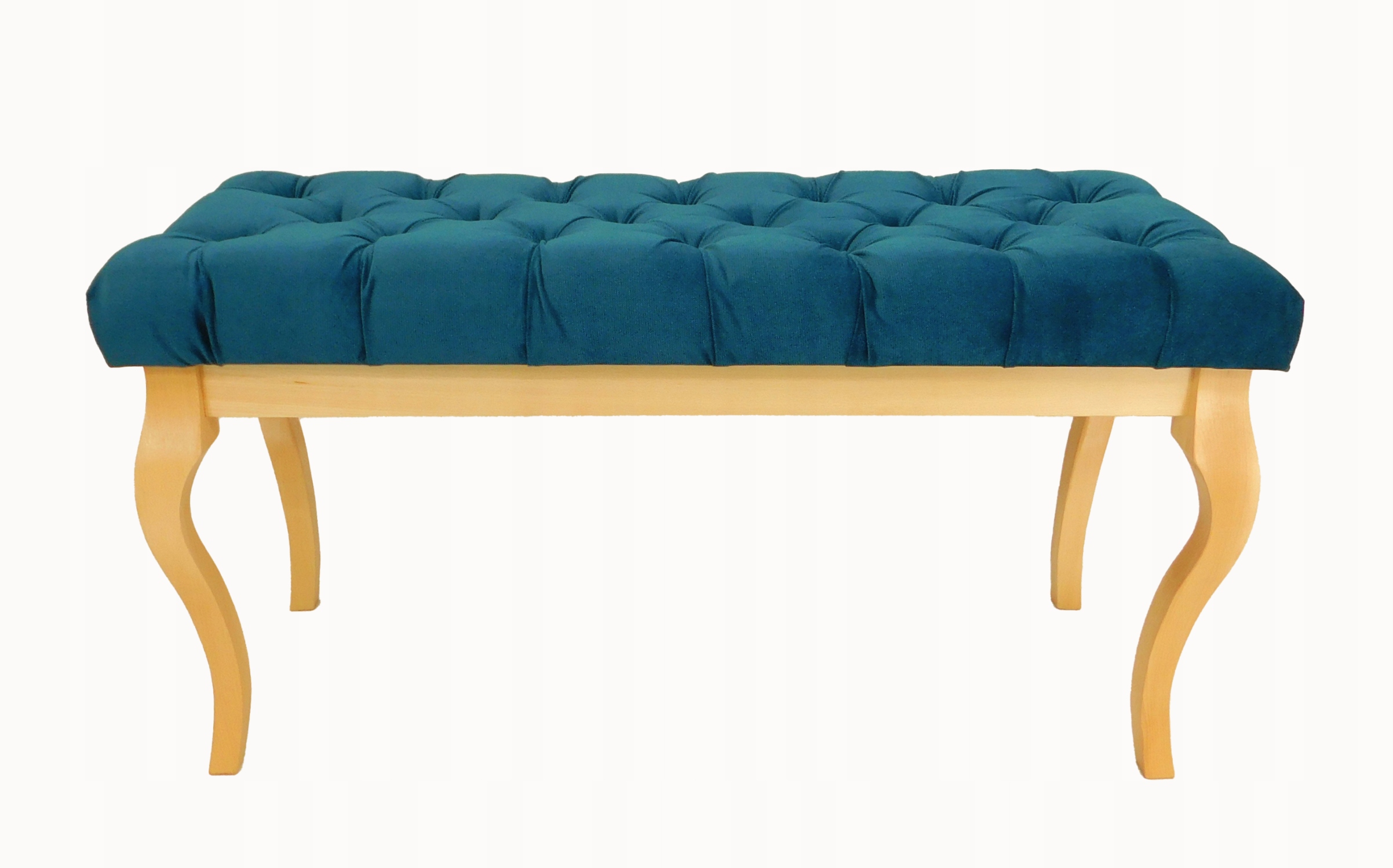 Čalúnená lavička s prešívaním 105 cm buk lakovaná bezfarebne morskou zelenou farbou