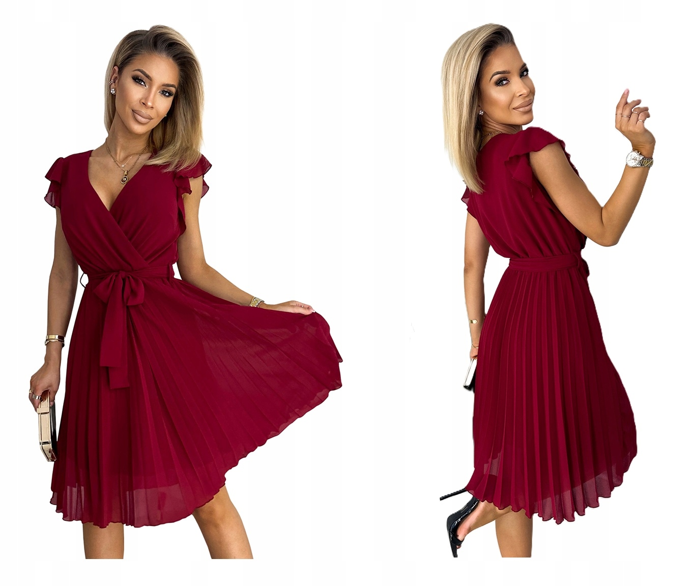 Krásná Plisovaná Šaty S Volánky Na Párty Bordó XL