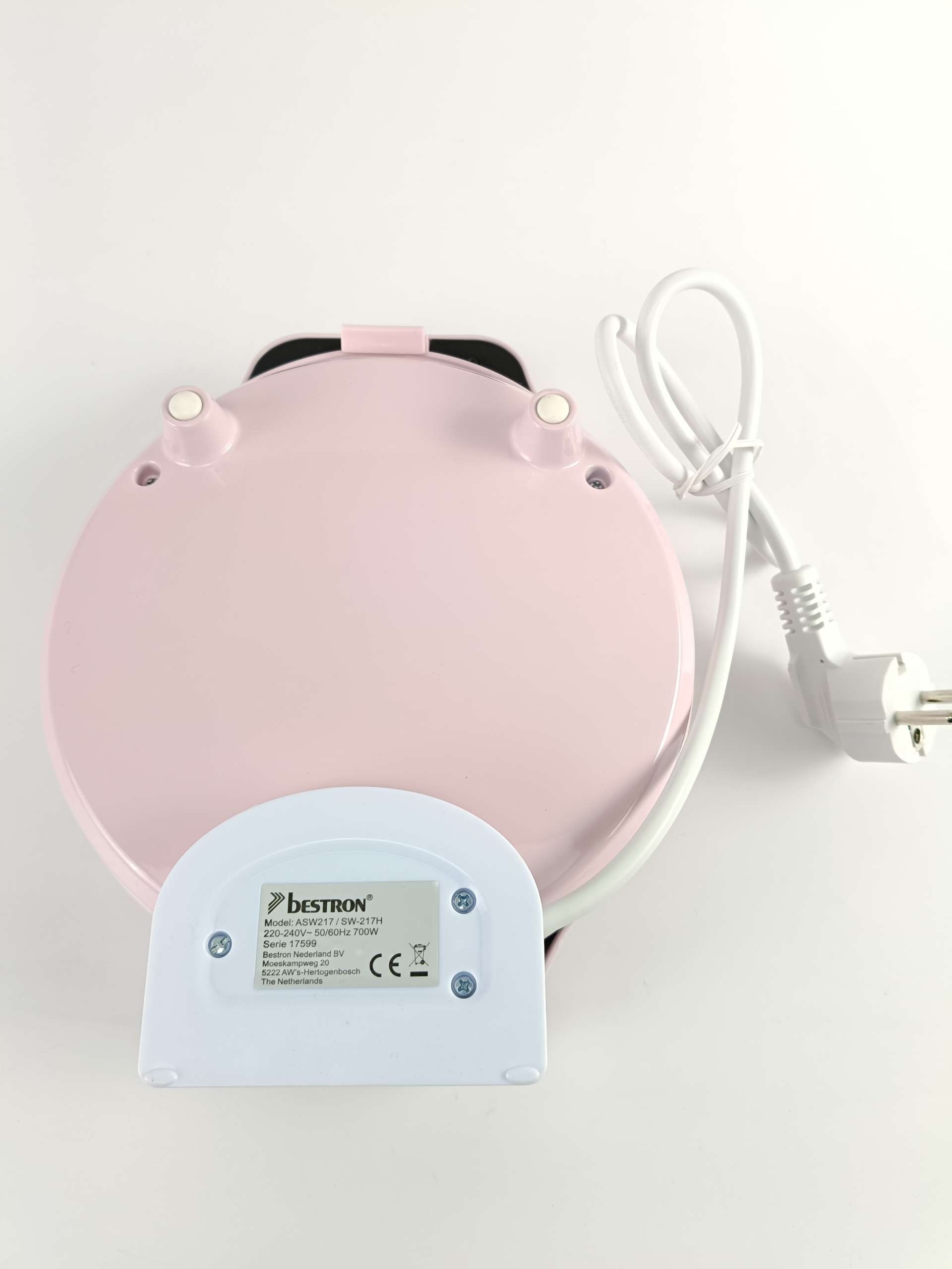 Gofrownica Bestron ASW217 700 W różowy Komunikacja lampka kontrolna wskaźnik gotowości do pracy