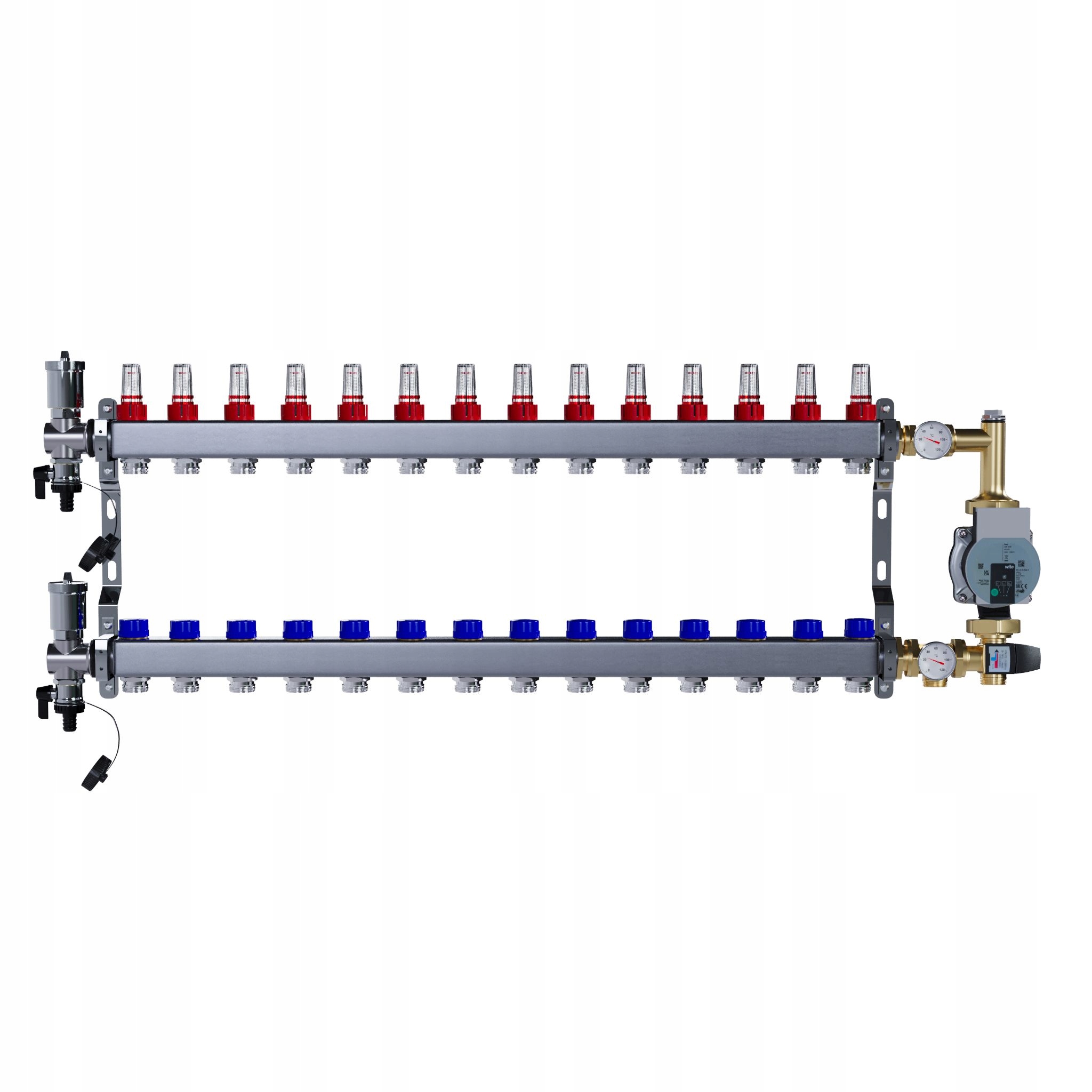 Rozdělovač pro podlahové vytápění 14 okruhů nerezový Čerpadlo Wilo