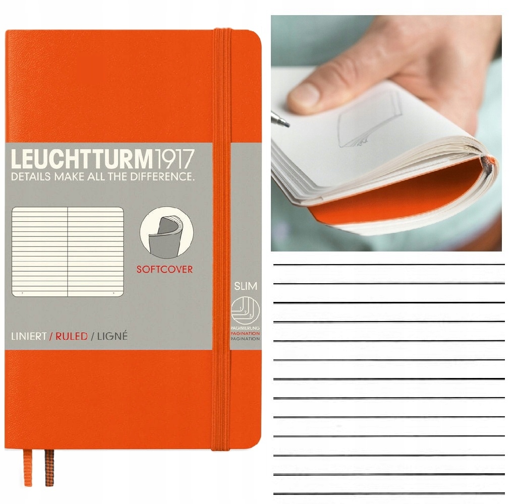 LEUCHTTURM1917 Notatnik Notes A6 Linia miękki zeszyt w linię Pomarańczowy