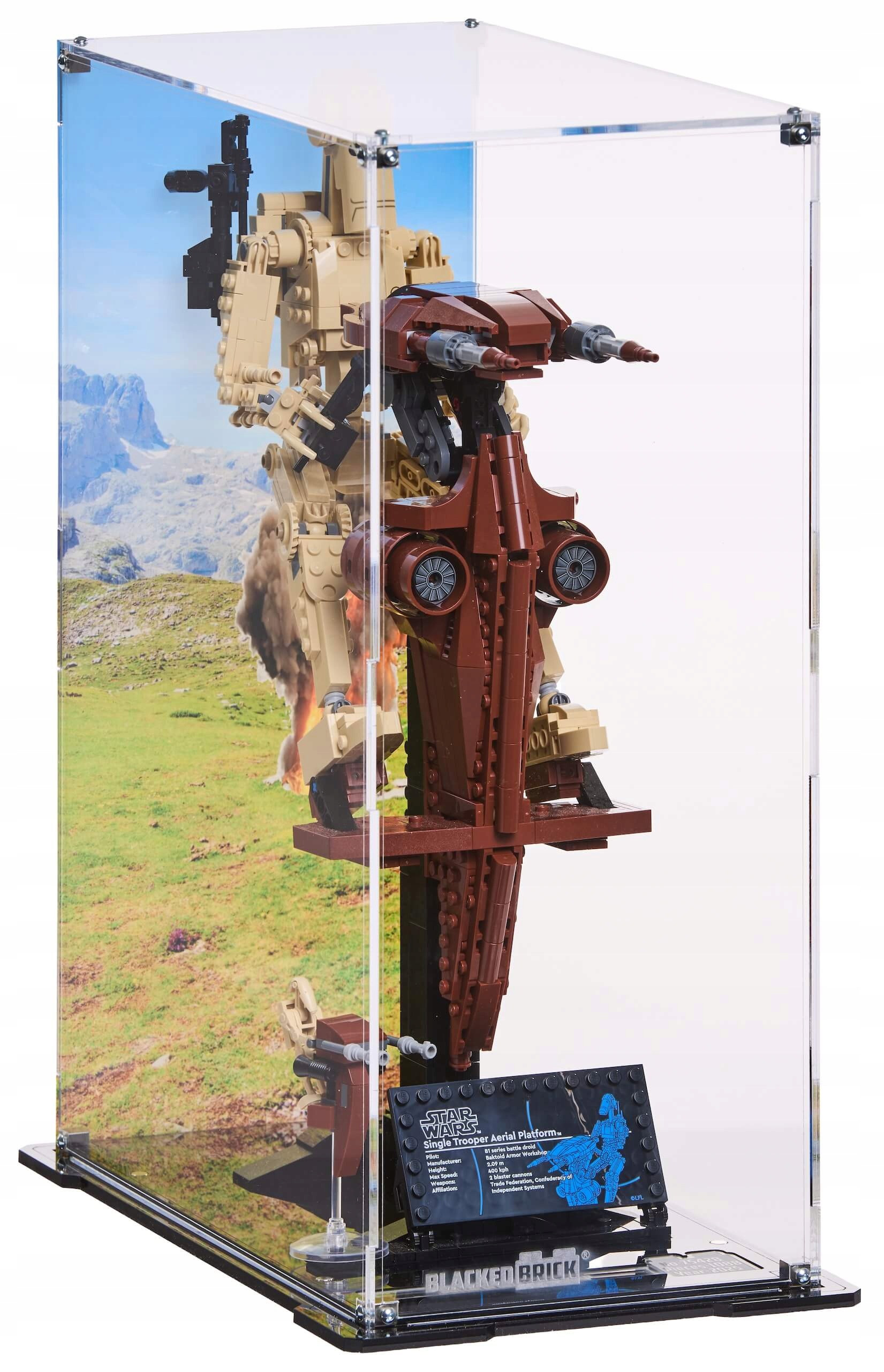 Vitrína s pozadím Blacked Brick pro Lego 75428 Star Wars – bojový droid