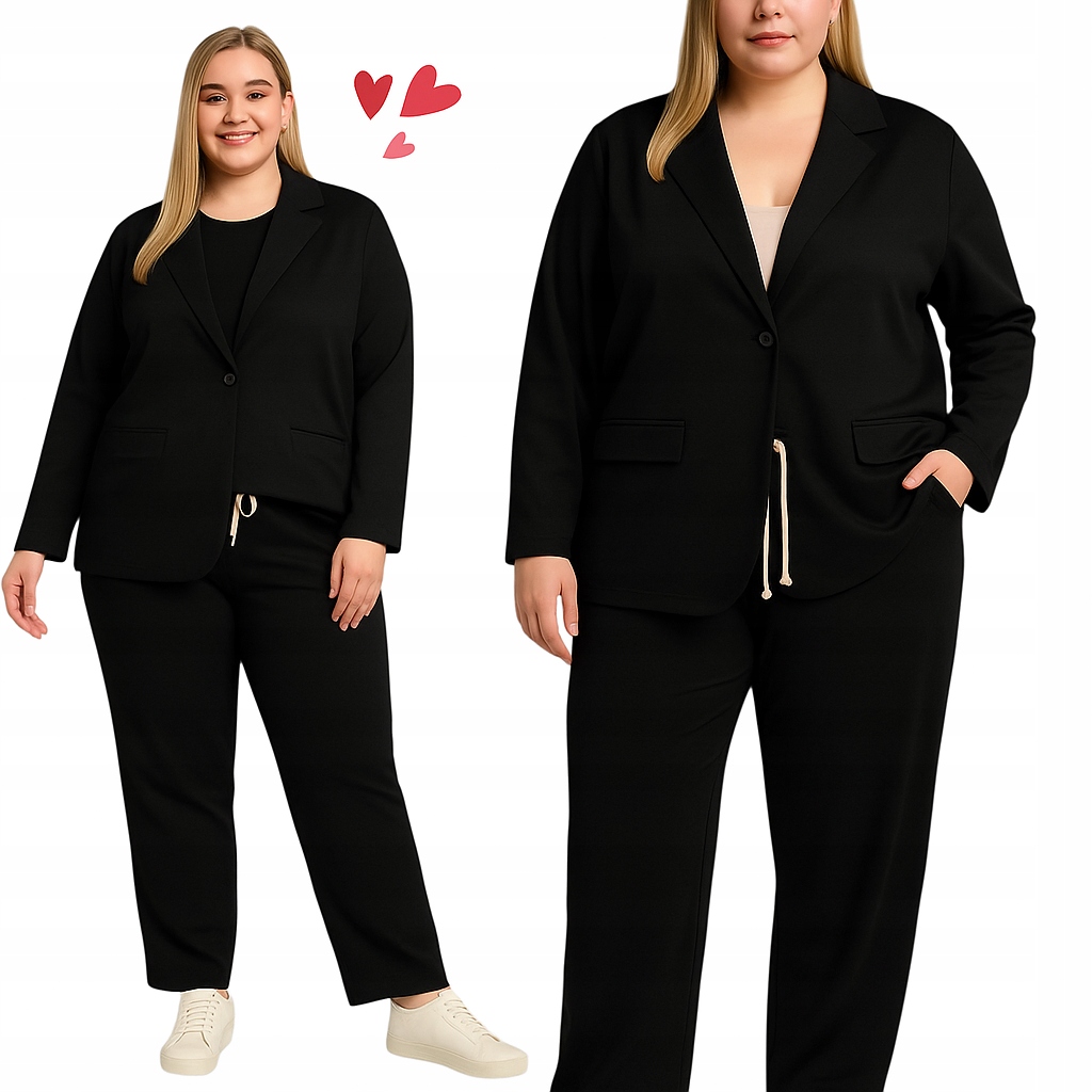 Elegantní Komplet Máslo Teplý Sako Jednoduchý Černý 50 52 5XL 6XL