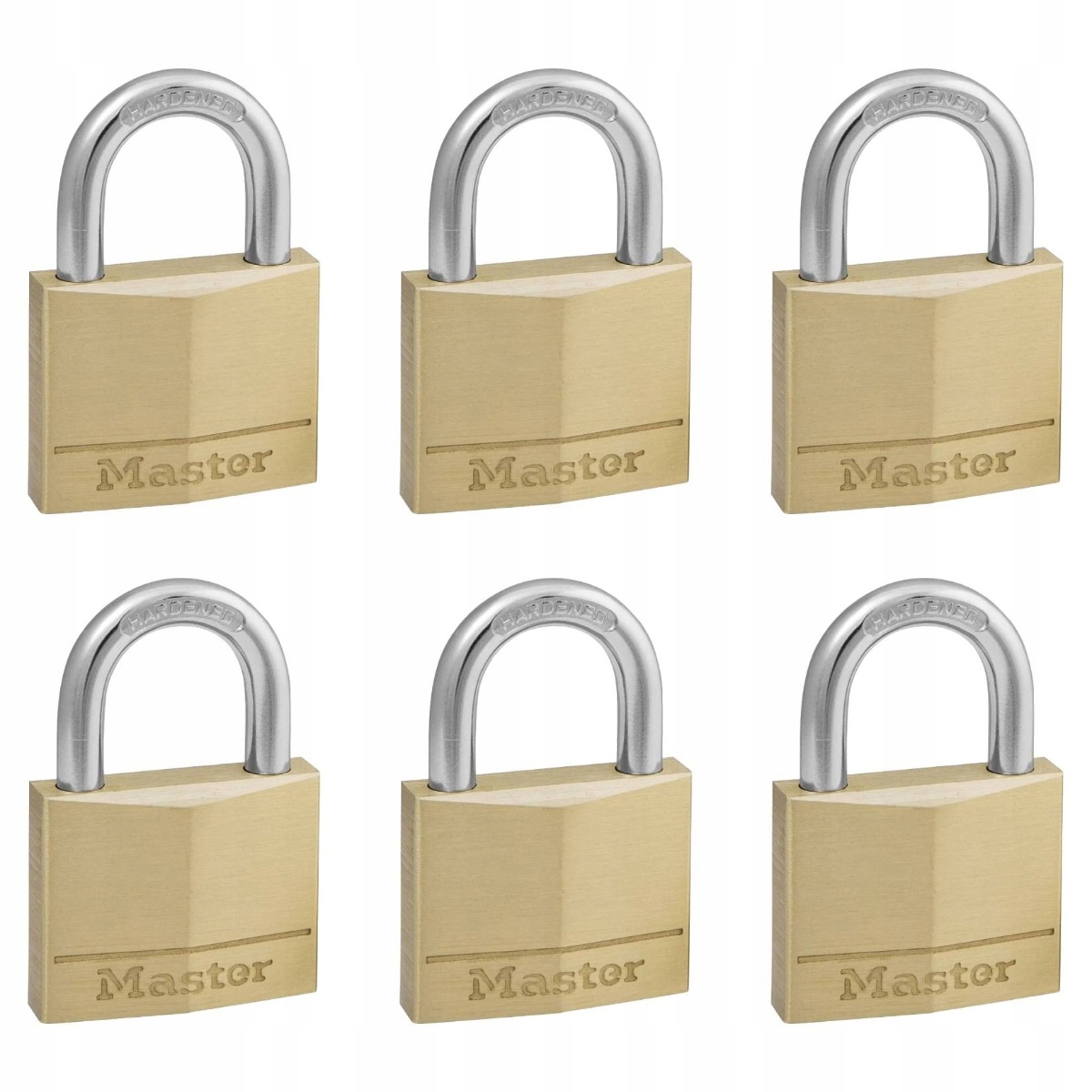 Sada 6 mosazných visacích zámků na 1 klíč Masterlock 140EURSIX 40 mm