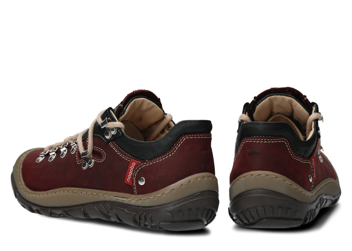 NAGABA 054 BORDO - WYGODNE, SKÓRZENE PÓŁBUTY TREKINGOWE DAMSKIE Marka Nagaba