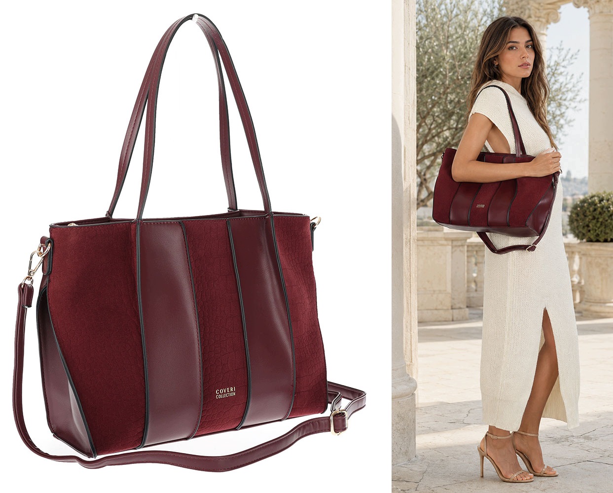 Dámská shopper kabelka semišová prostorná A4 taška přes rameno CC891 Červená