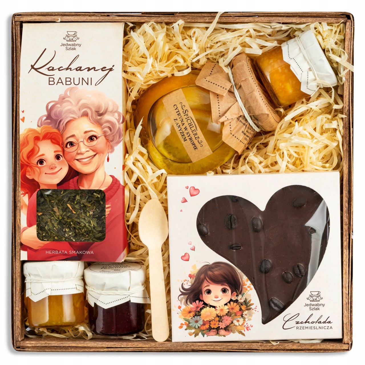 Upominek dla Babci na urodziny zestaw Kosz czekolada herbata Box