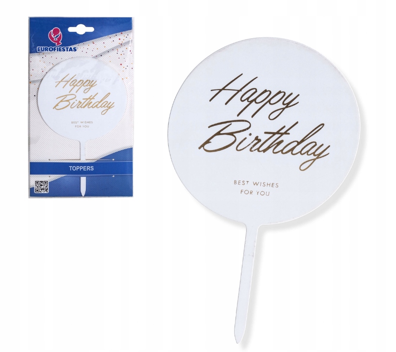 

Topper na tort Happy Birthday biały okrągły Ef