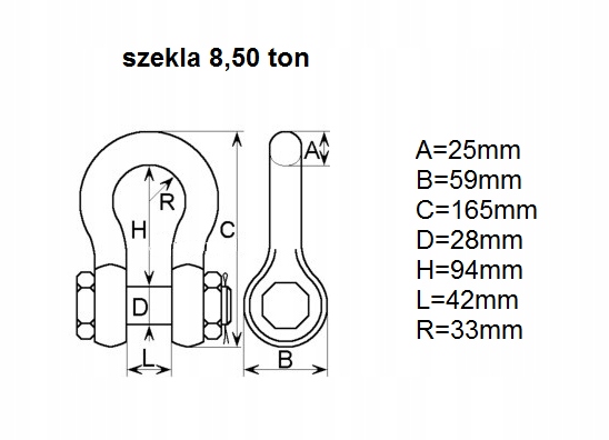 SZEKLA OMEGA WLL 8,5 TON Z ZABEZ. Waga produktu z opakowaniem jednostkowym 2.5 kg