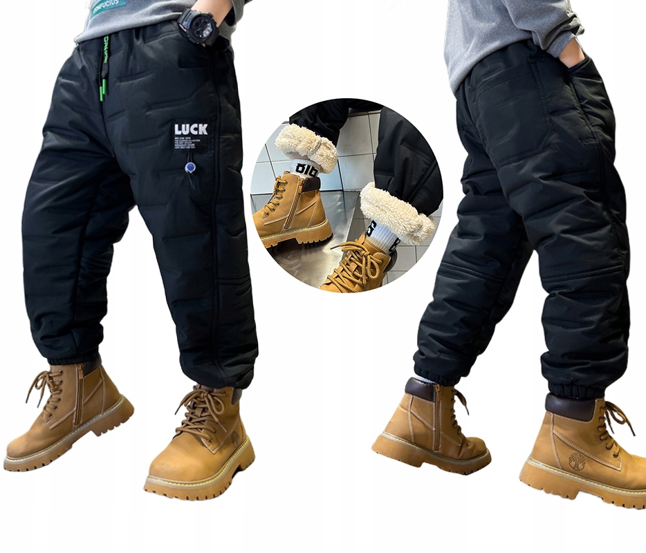 CIEPŁE GRUBE SPODNIE DRESOWE OCIEPLANE JOGGERY zimowe pikowane chłopięcy