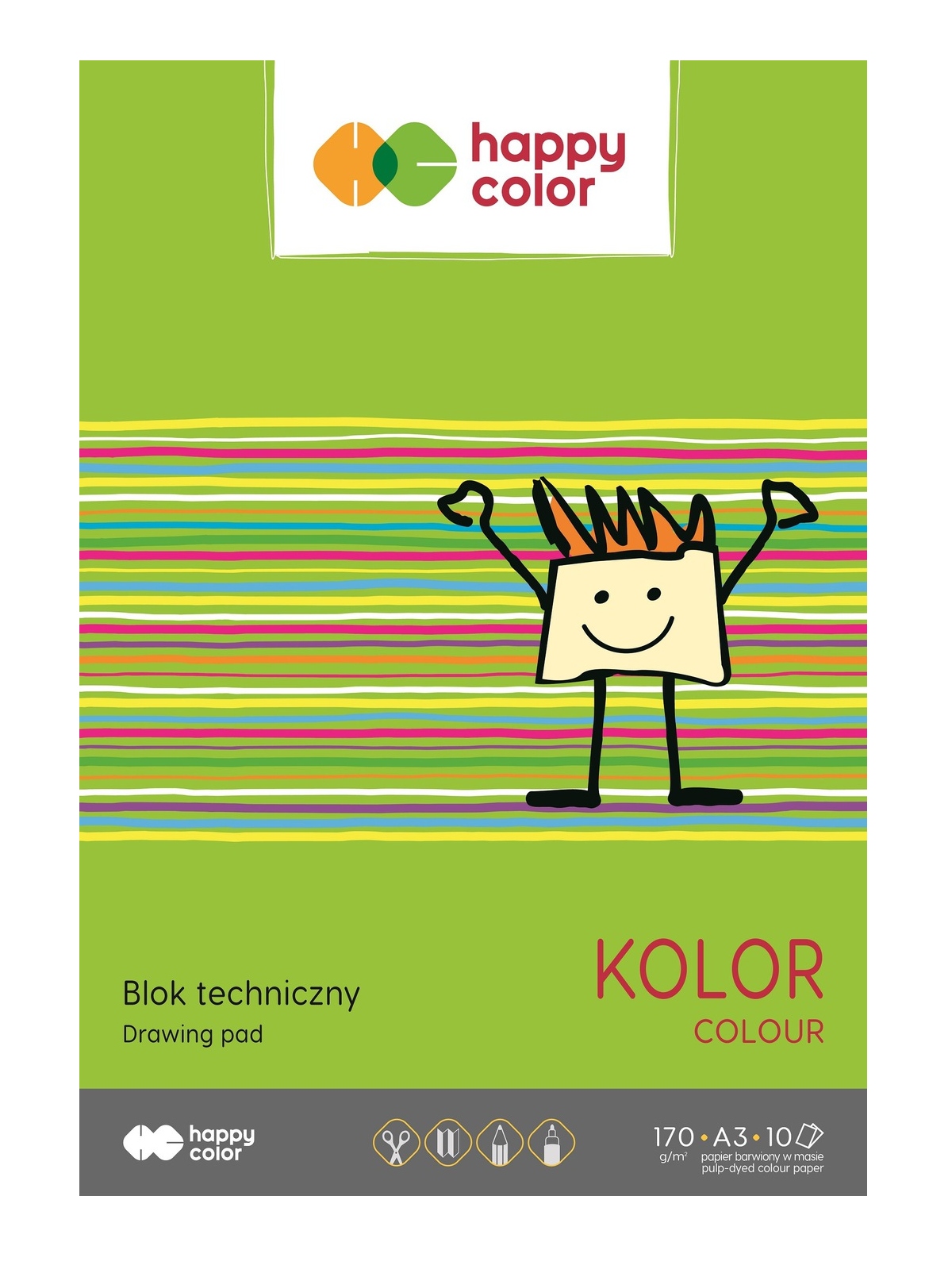 

Blok techniczny kolorowy A3, 170g, 10 ark, Happy C