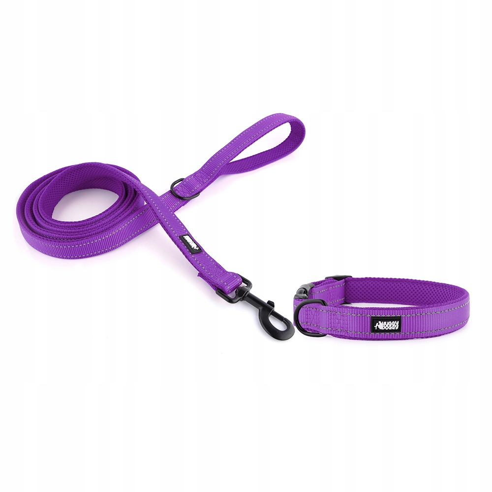 Levně Obojek a vodítko pro psa Fialová sada pro středního psa Huggy Doggy M