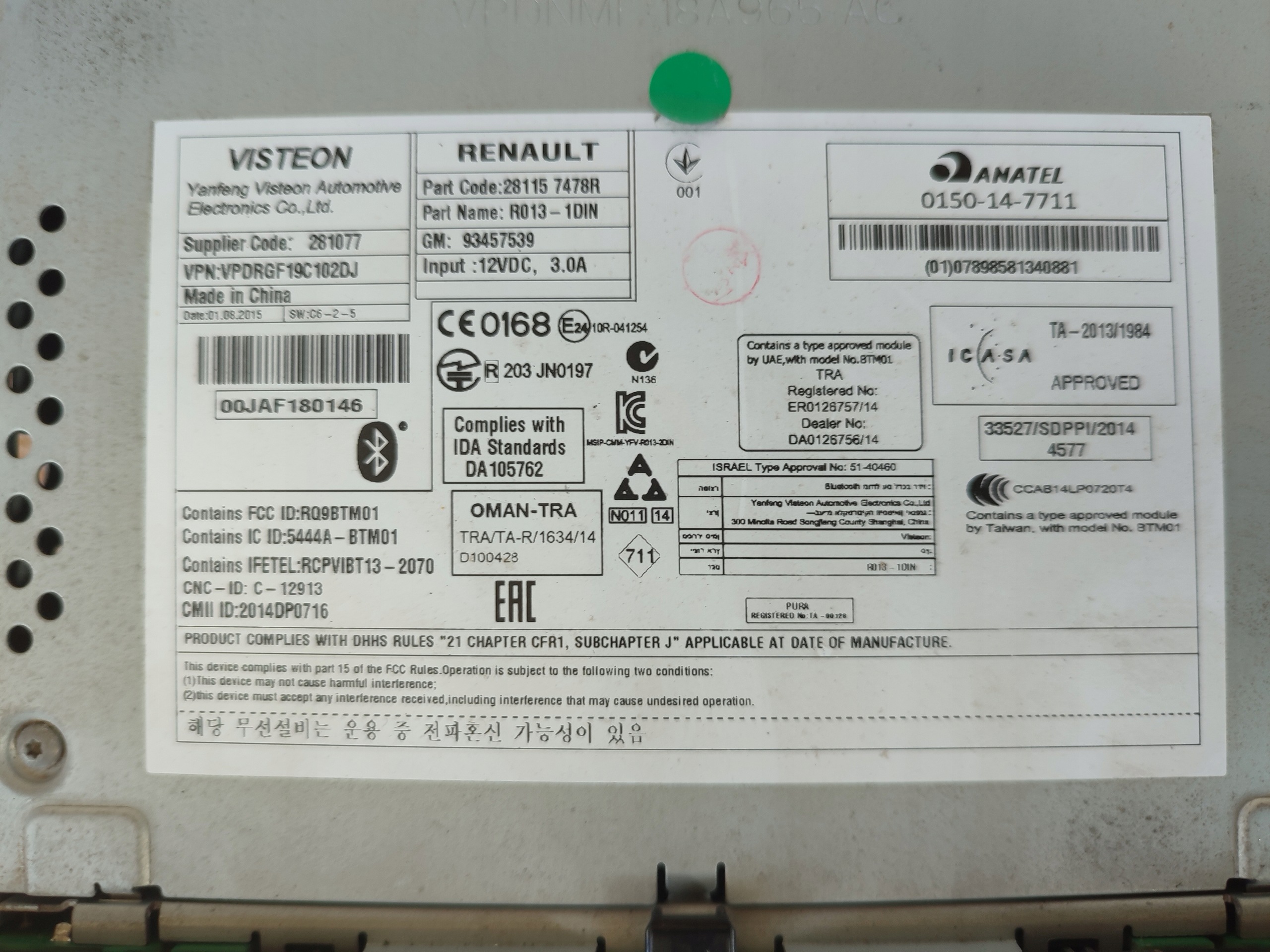 Radio RENAULT TRAFIC VIVARO TALENTO 2014- 281157478r