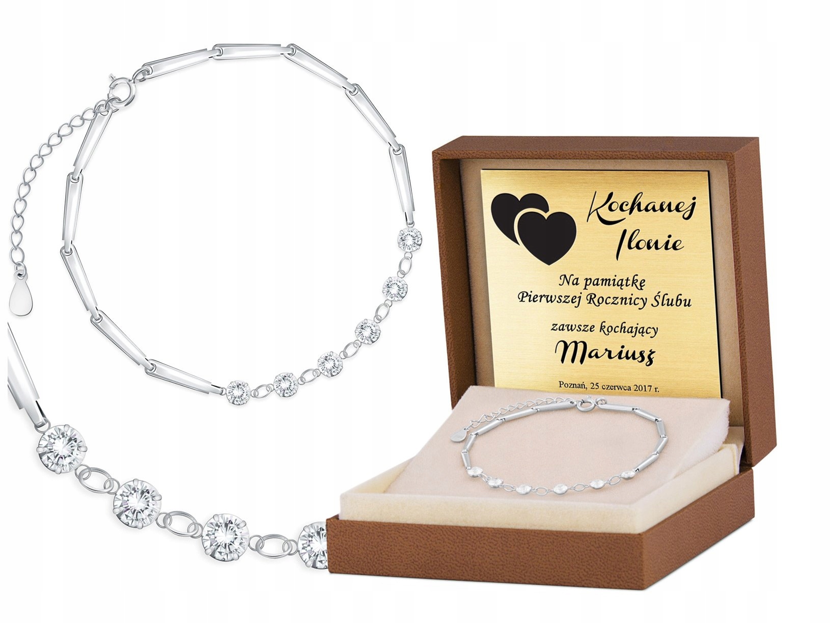 

Srebrna Bransoletka 925 Kryształki Grawer YB238