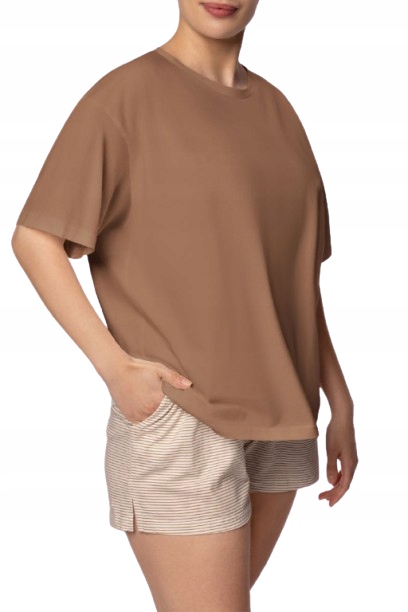 Mona Dámské bavlněné pyžamo Stripe shortsleeve karamel/ecru velikost L