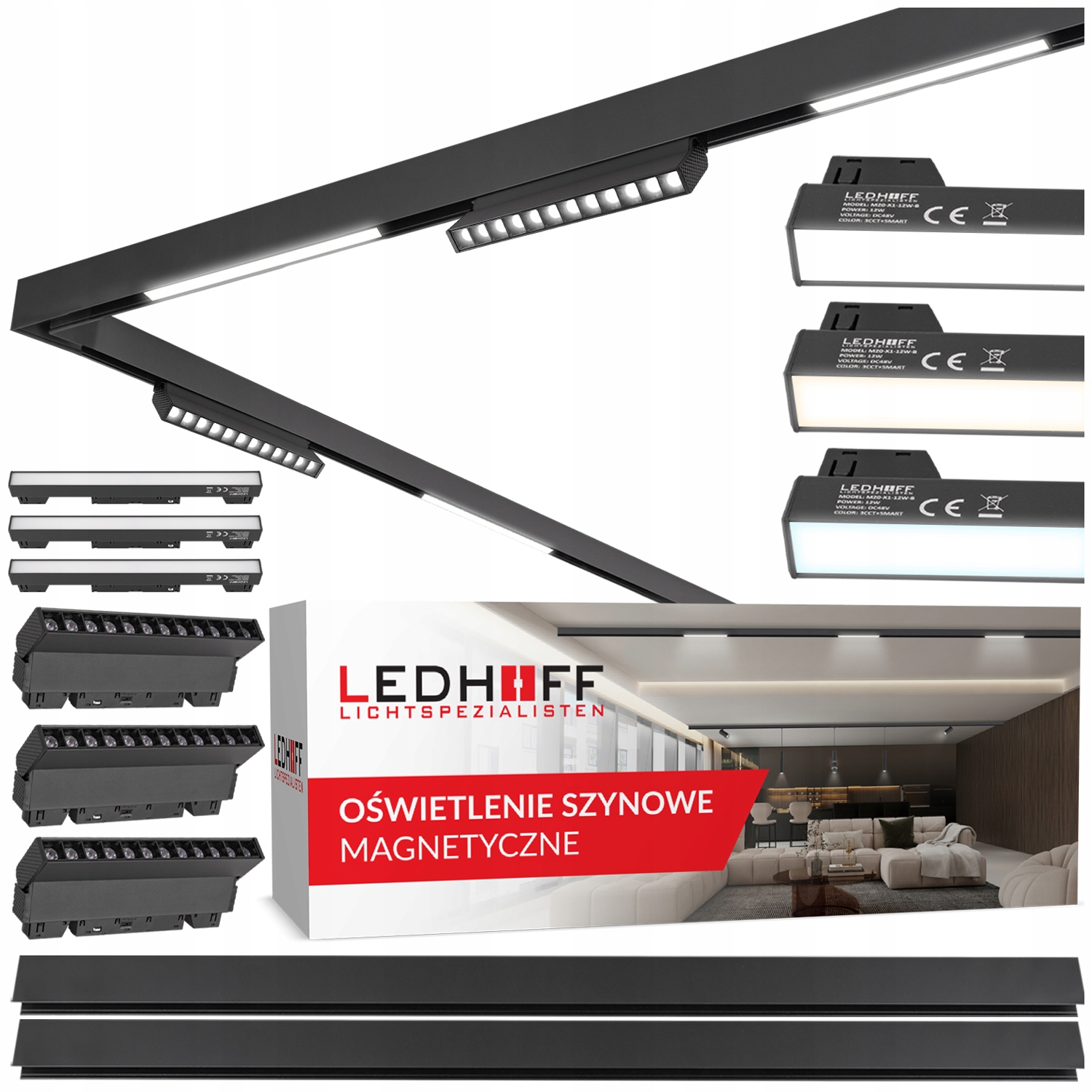 Magnetická Led lišta 2x1 m 3x šošovková lampa 2x lineárna lampa na lištu