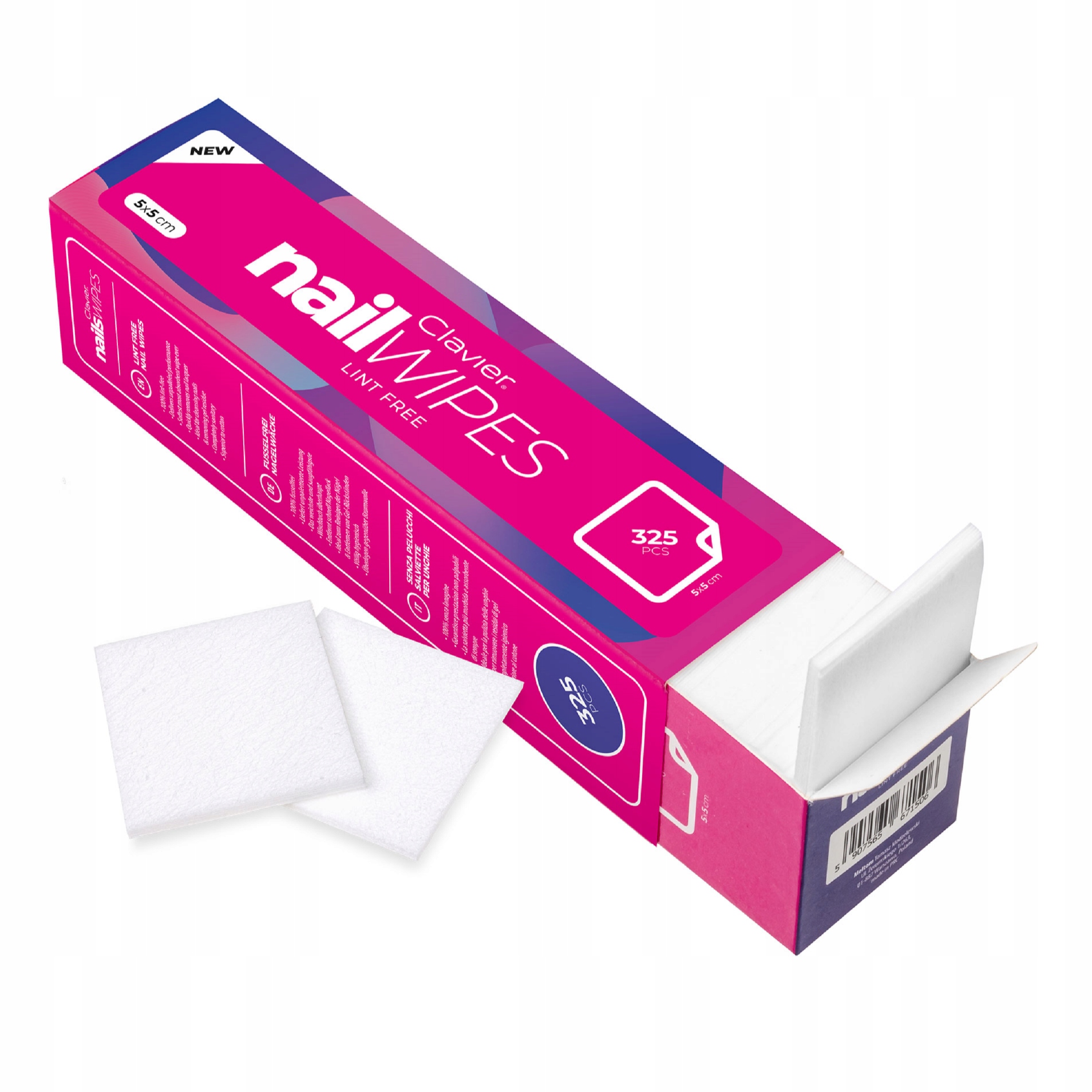 CLAVIER Waciki bezpyłowe Nail Wipes 325 szt 5x5