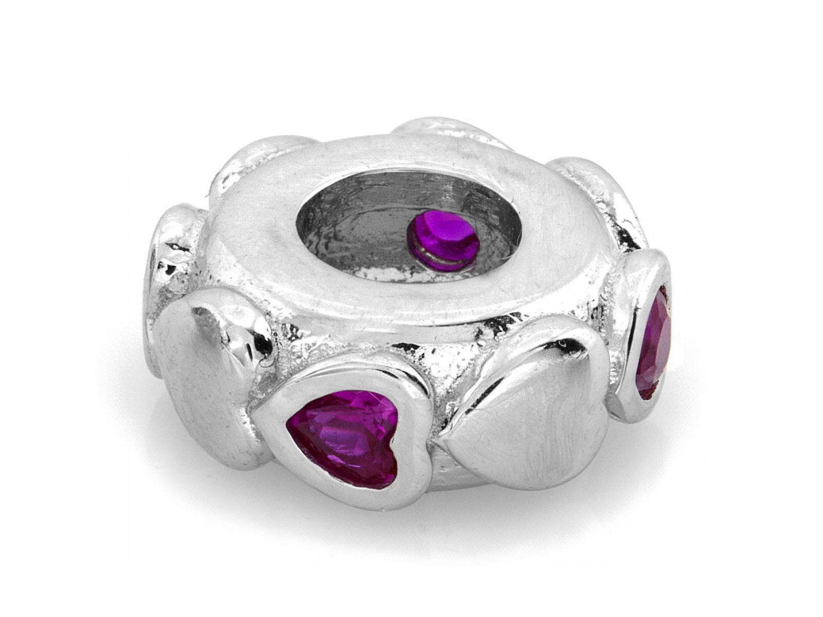 Stříbrný přívěsek 925 pro náramky Srdíčka s červenými zirkony, stylový