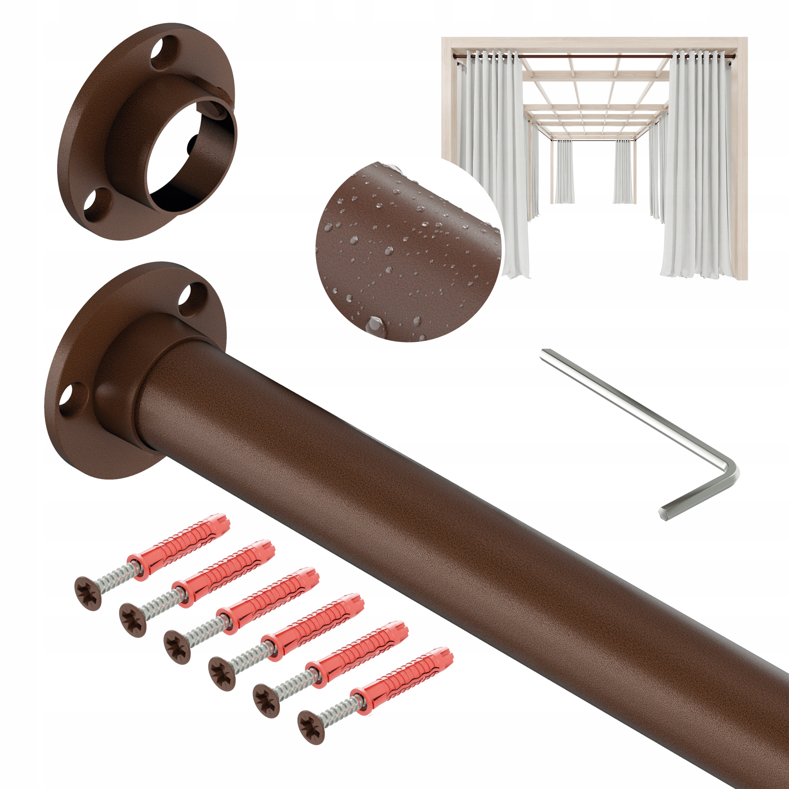 Tyč Na Zahradní Záclony Do Altánku Balkon Terasa Pozink 25 mm 400 cm Hnědá