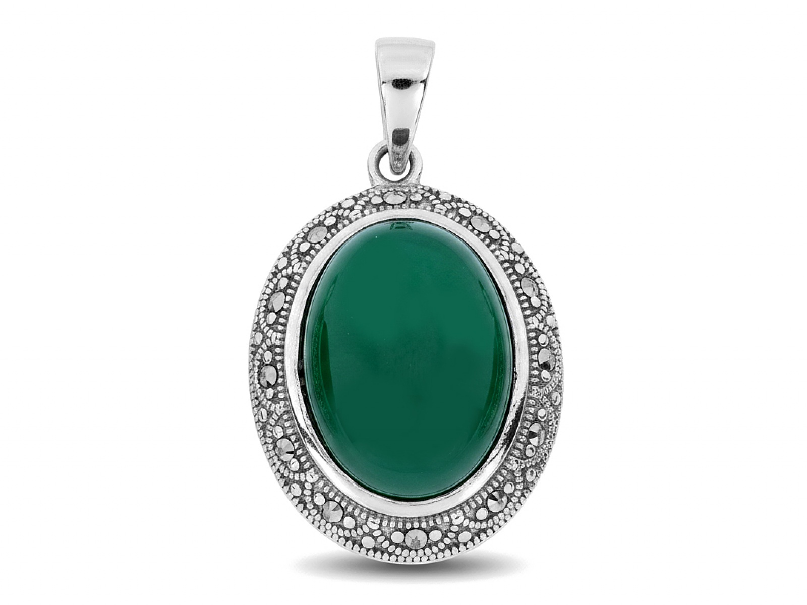 Stříbrný dámský přívěsek 925 s Oválným zeleným kamenem, efektní módní
