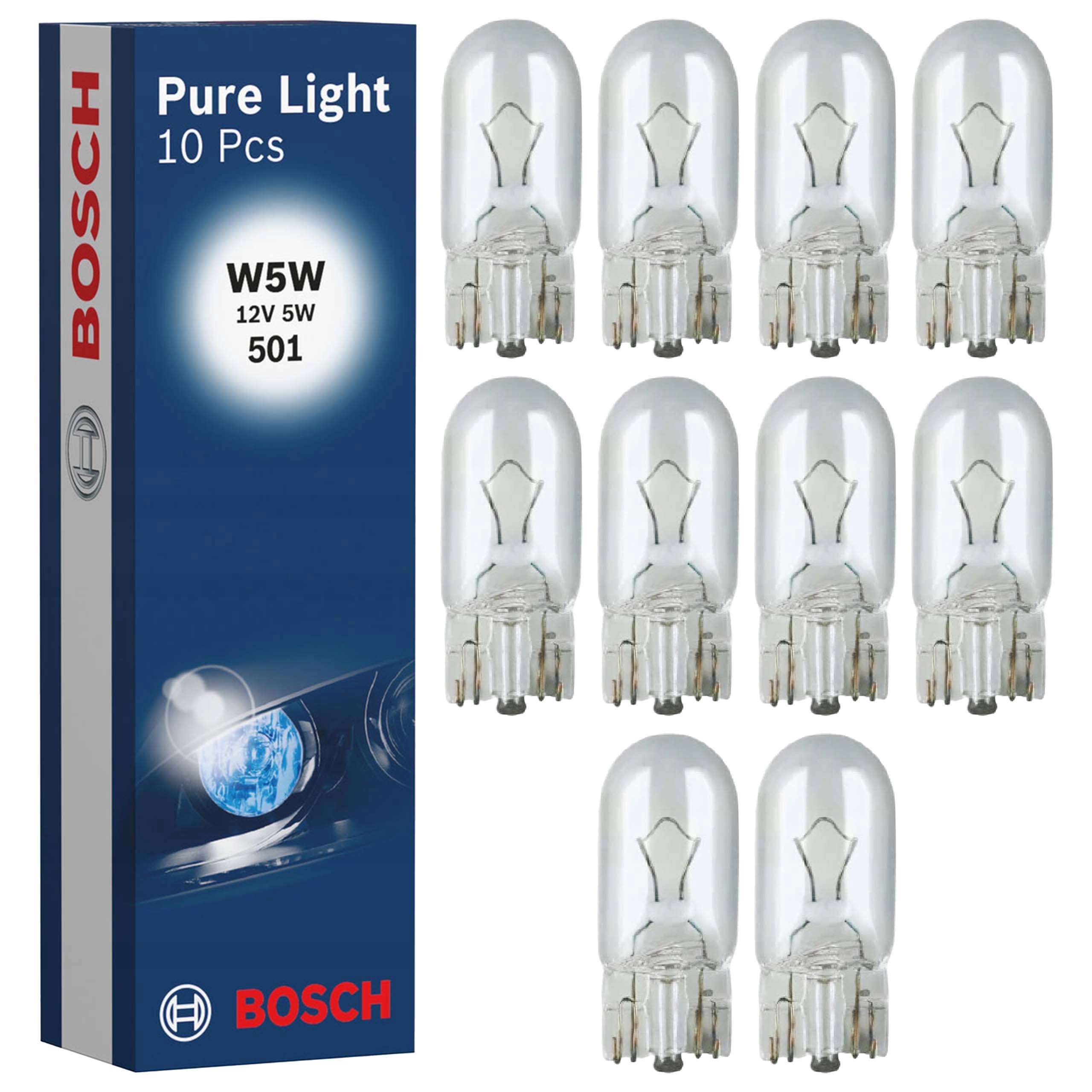 10x Żarówka Bosch W5W Pure Lihgt 12V 5W 1987302206