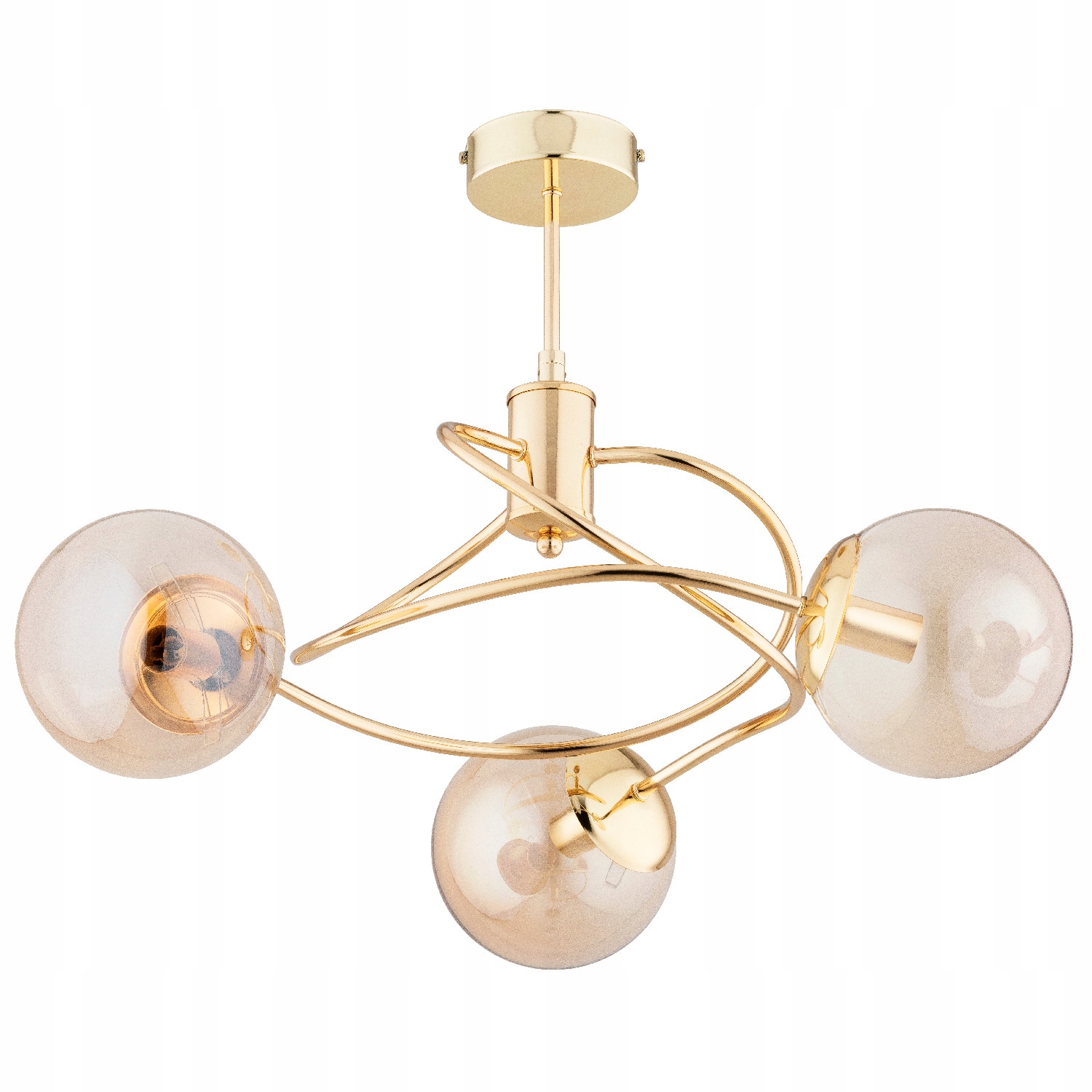 Závesná lampa Alfa Tosca 3xE14 10W Zlatá jantárová guľa Kov Sklo
