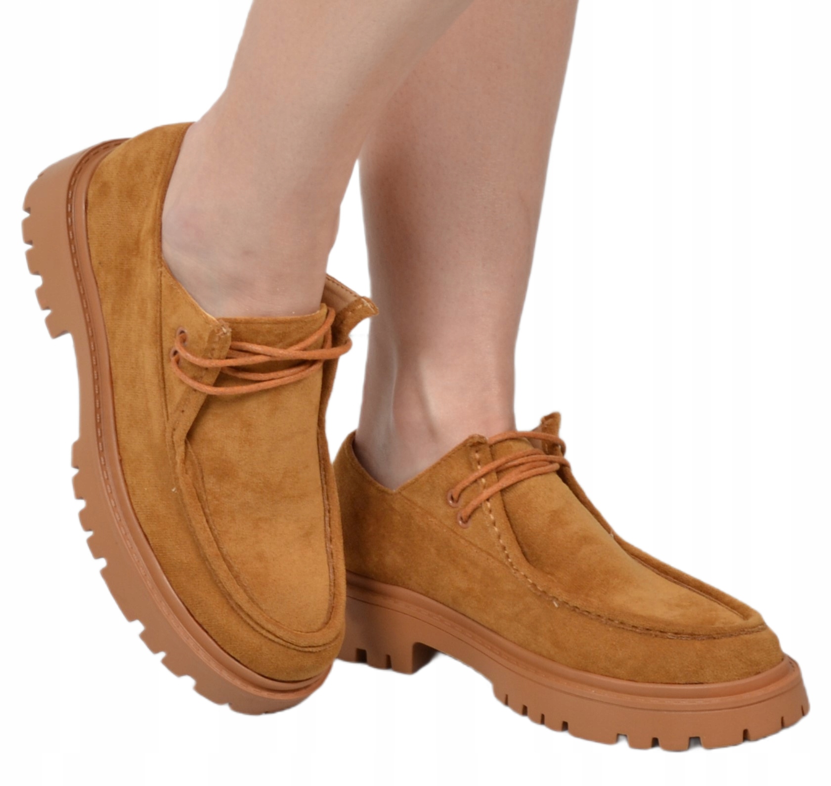 LOAFERSY DAMSKIE MOKASYNY KARMELOWE ZAMSZOWE ELEGANCKIE MODNE Kolor brązowy