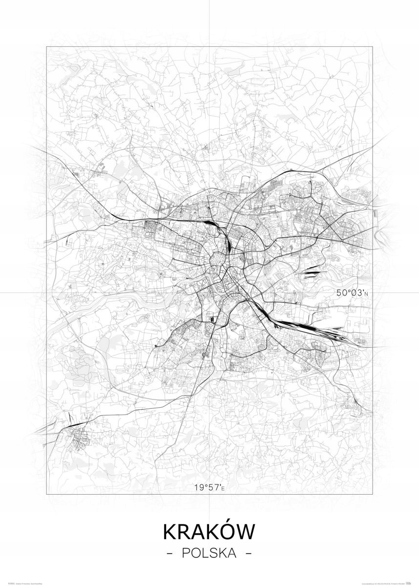 

Kraków Mapa miasta na ścianę Plakat 50x70 cm