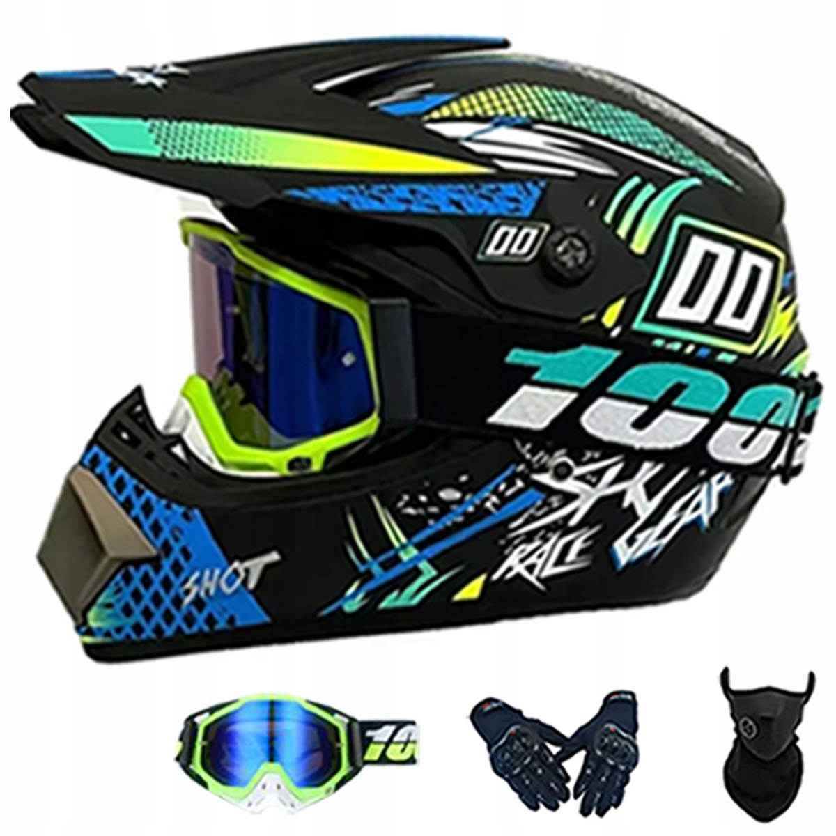 Motocyklová Přilba Lehká Enduro Quada Brýle Rukavice Maska M