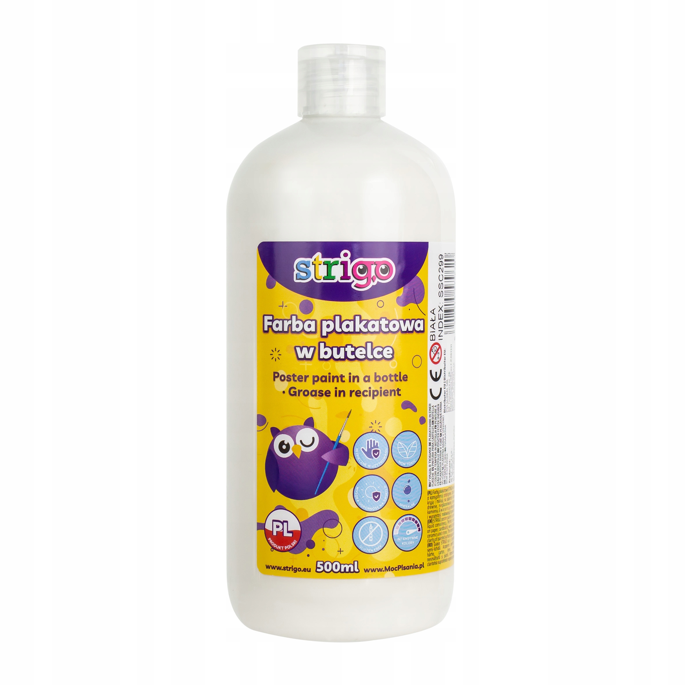 

Farba plakatowa Strigo w butelce, 500 ml biała
