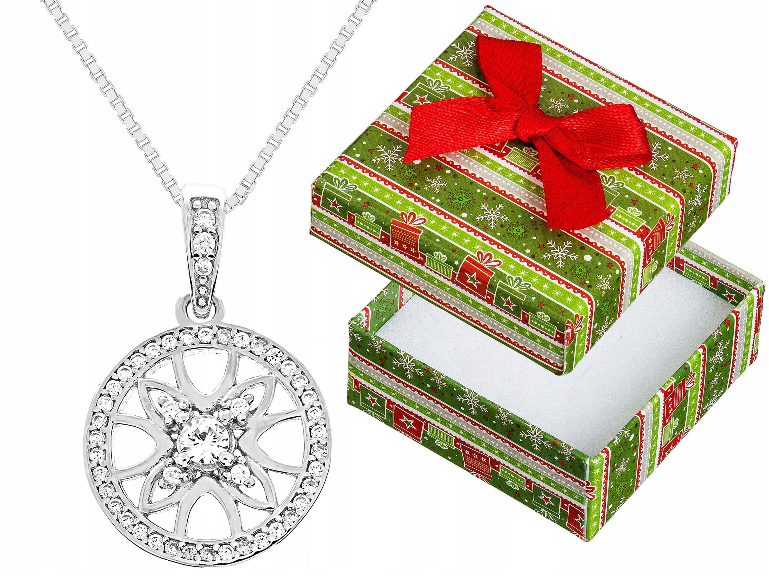 Dlouhý stříbrný ažurový Kulatý náhrdelník Rozeta s zirkony Kolo Stříbro 60