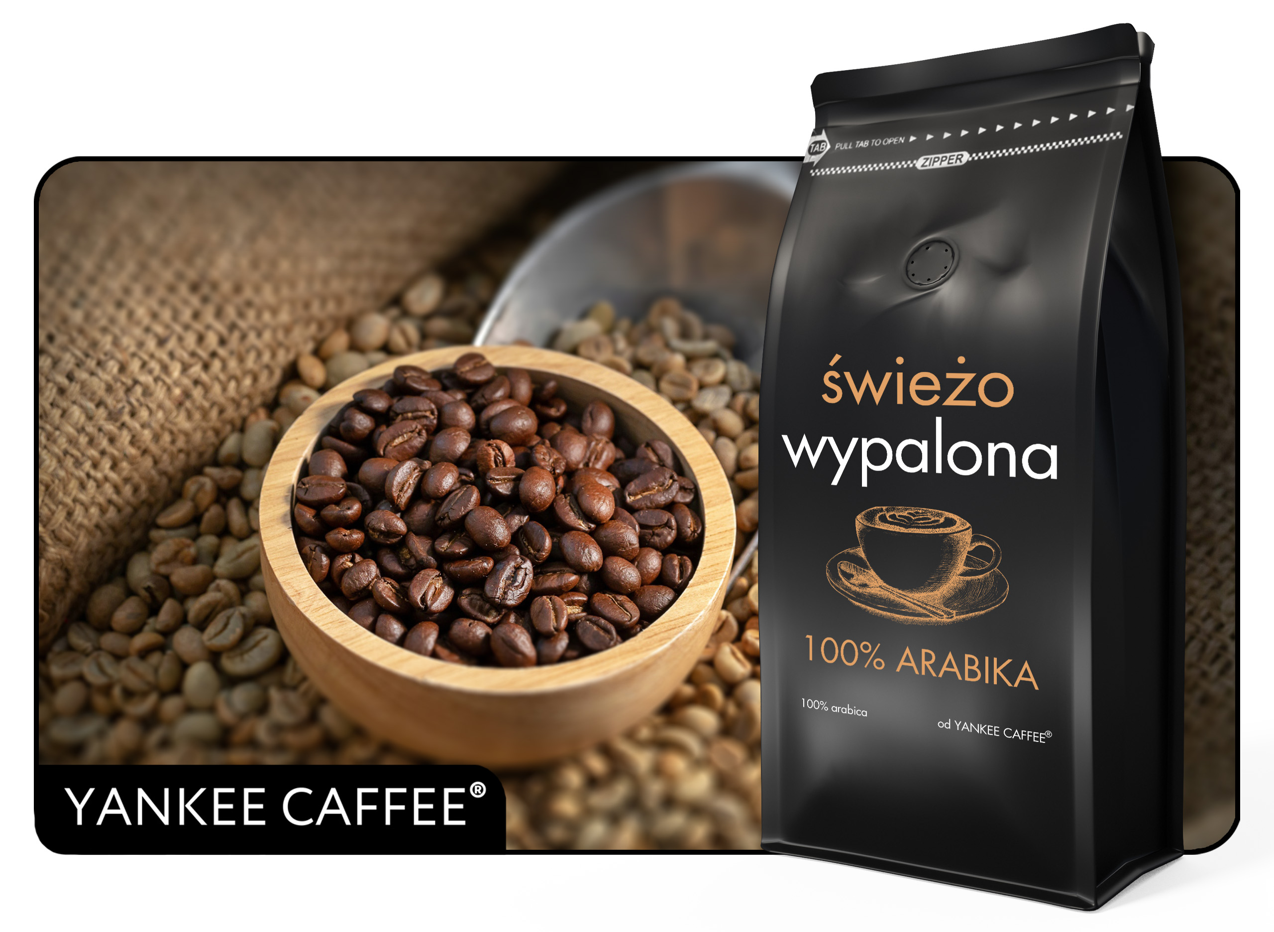 Kawa ziarnista 1kg ŚWIEŻO PALONA 100% ARABICA Do ekspresu i przelewu Marka Yankee Caffee