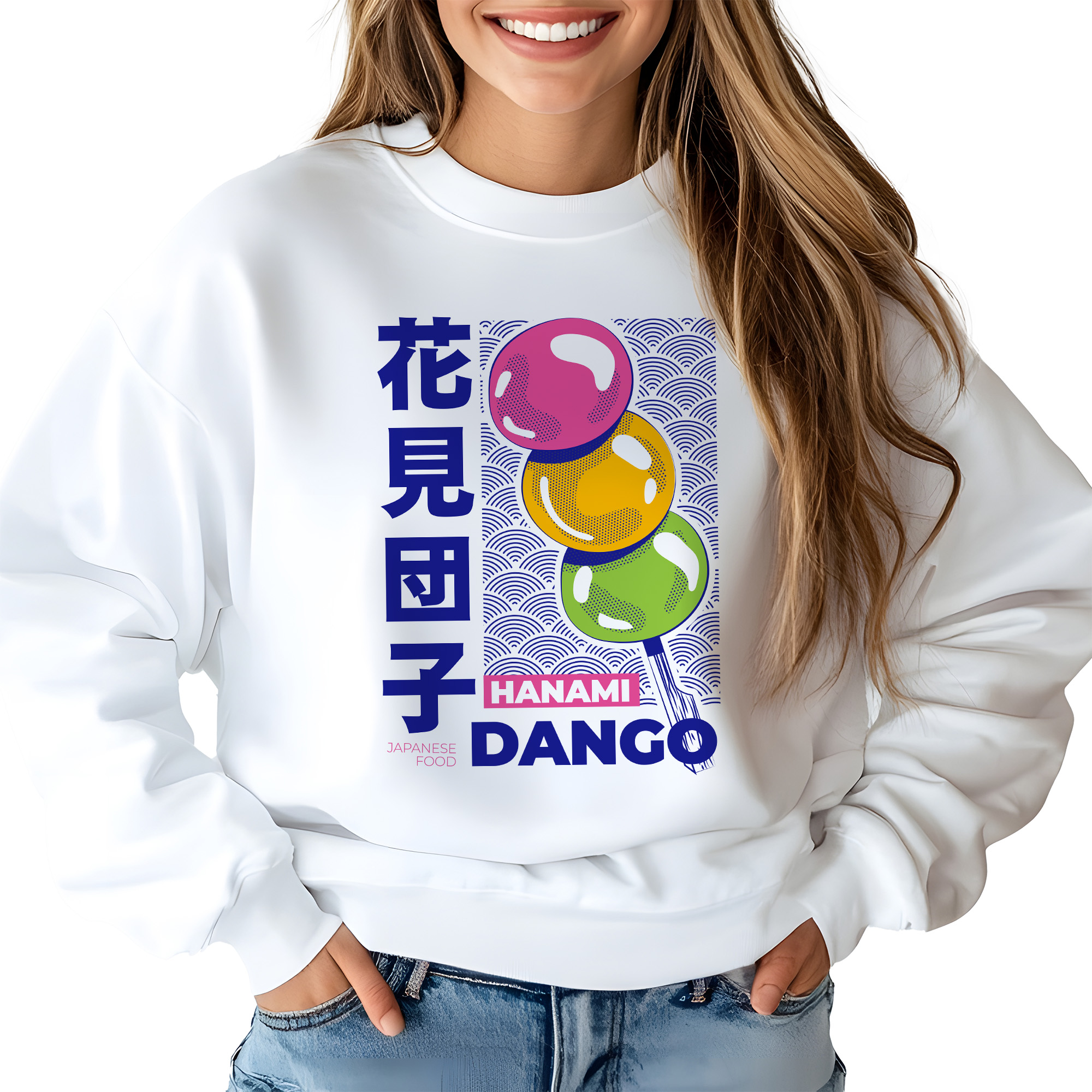 Mikina Bílá Hanami Dango Pohodlná Stylová Japonsko Čína Jídlo M