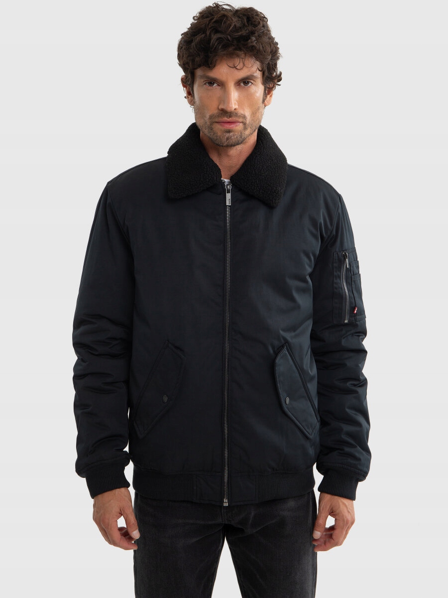 Big Star Pánská bomber bunda s kožešinovým límcem, černá, Dekseb 906 S